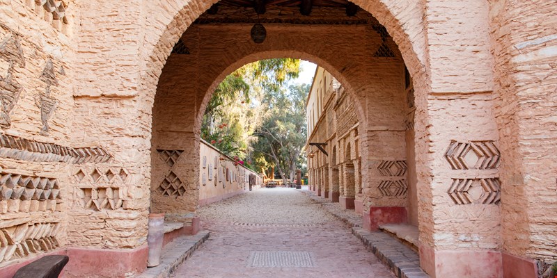 Architecture details of new Medina village in Agadir, Morocco