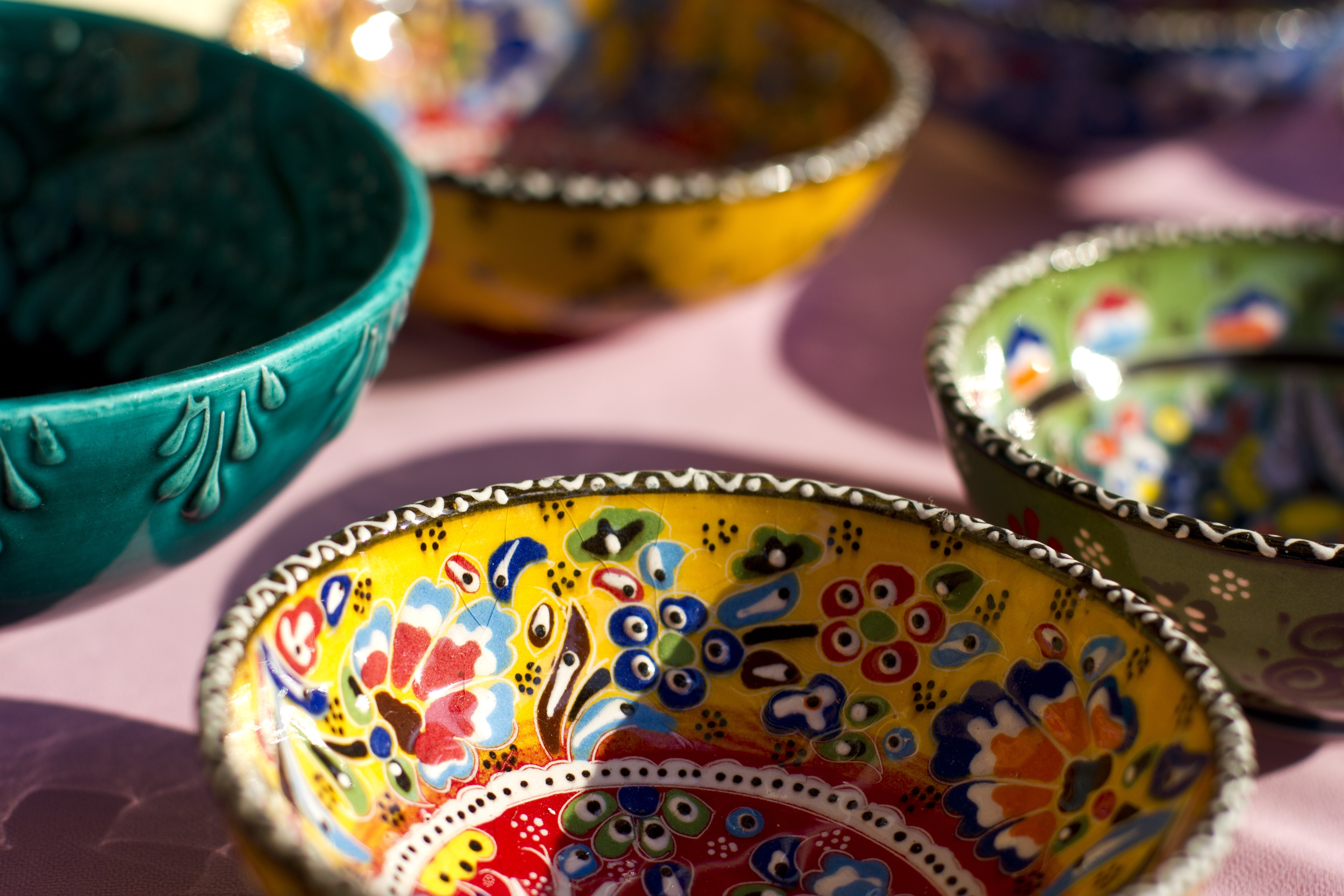 Traditional turkish ceramic dishes and tableware from the market