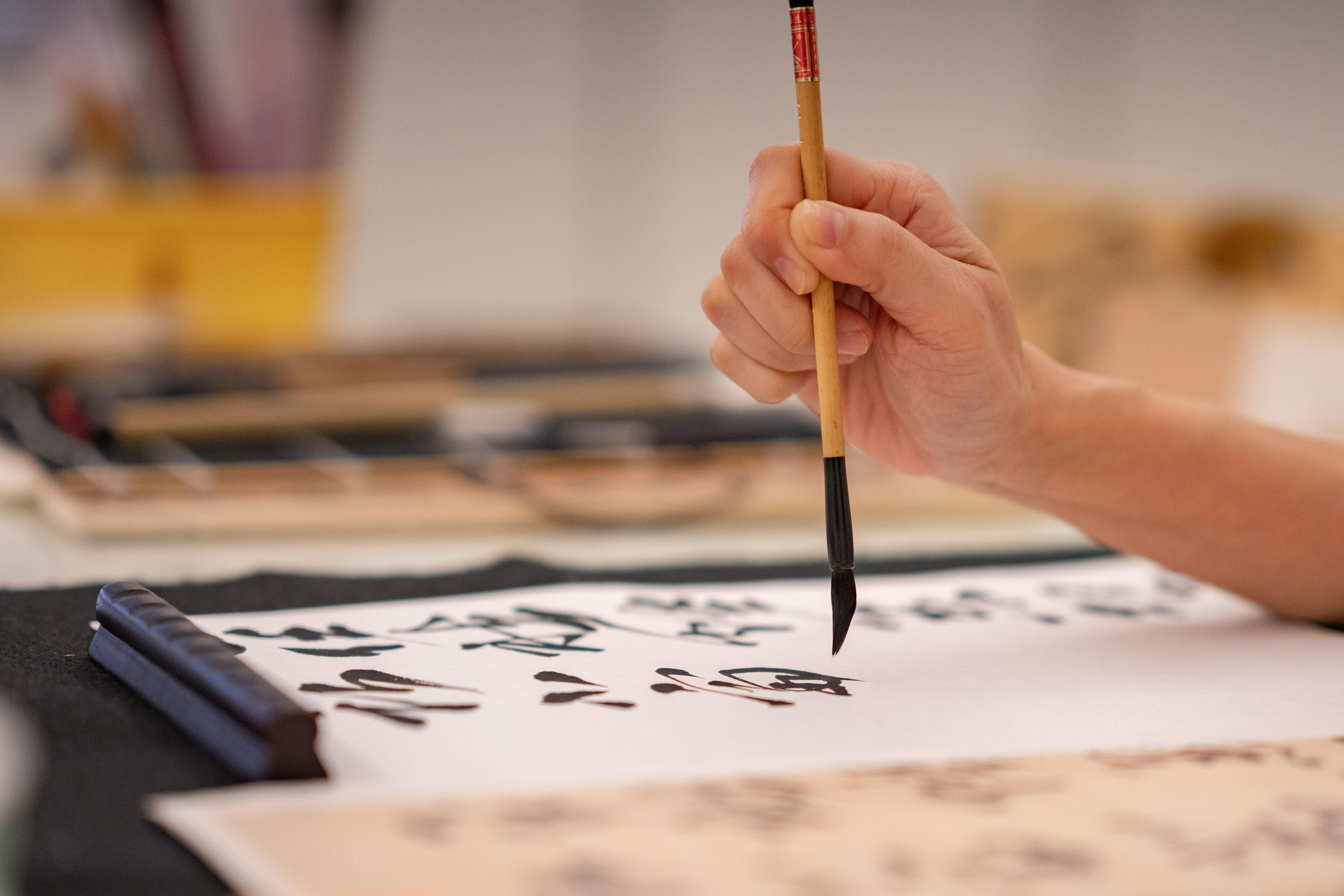Close up of a Hand with Pen Writing Chinese Calligraphy