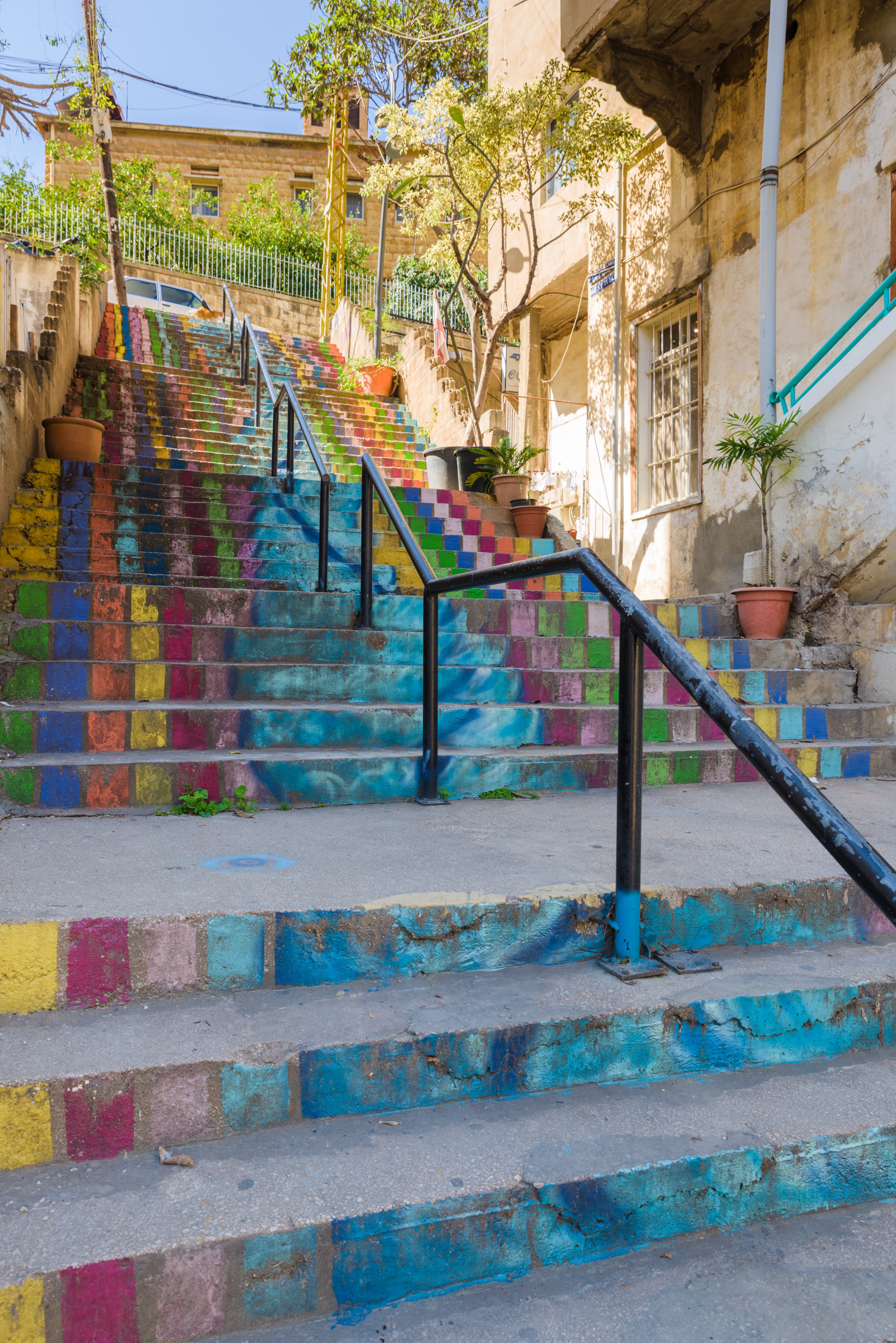 Colorful public staircase in residential area Achrafieh, Beirut, Lebanon.