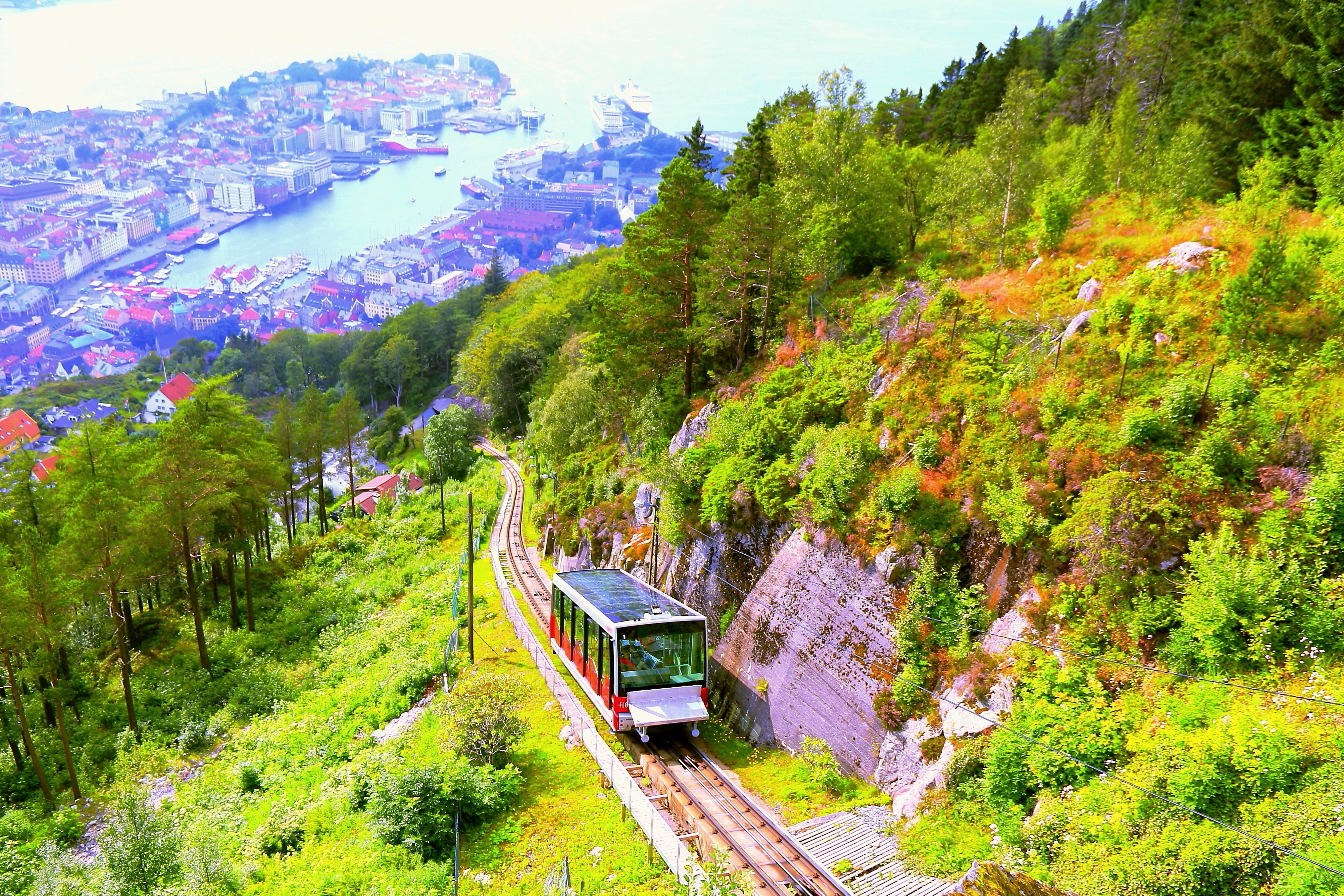 Bergen Funicular. Bergen Funicular making its way up Mount Floyen in Bergen, Norway