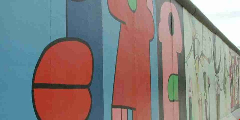 the most famous mural of Honecker and Breschnew in the East Side Gallery, Berlin, Germany