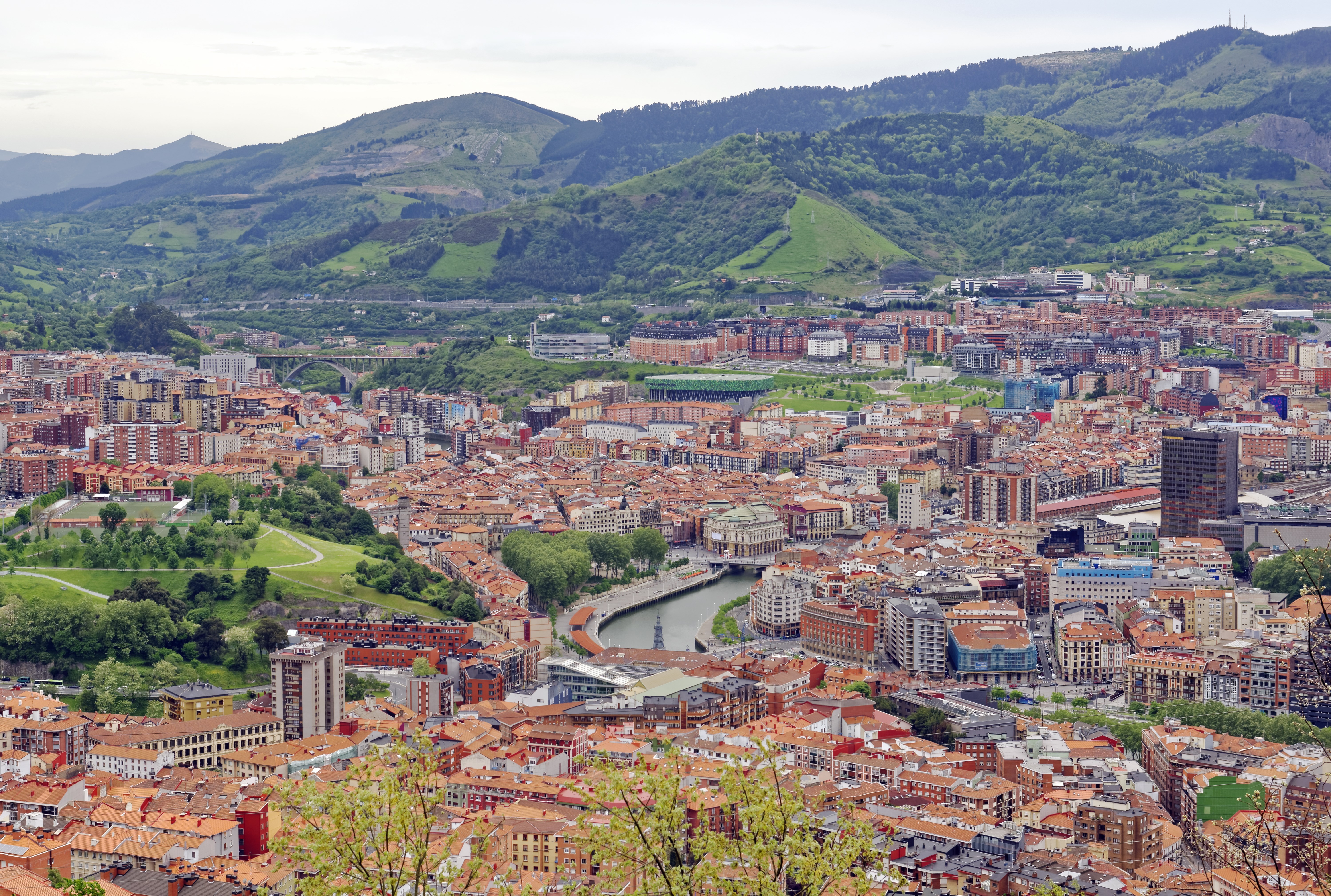 View from Artxanda Mountain of the center city of Bilbao in Northern Spain