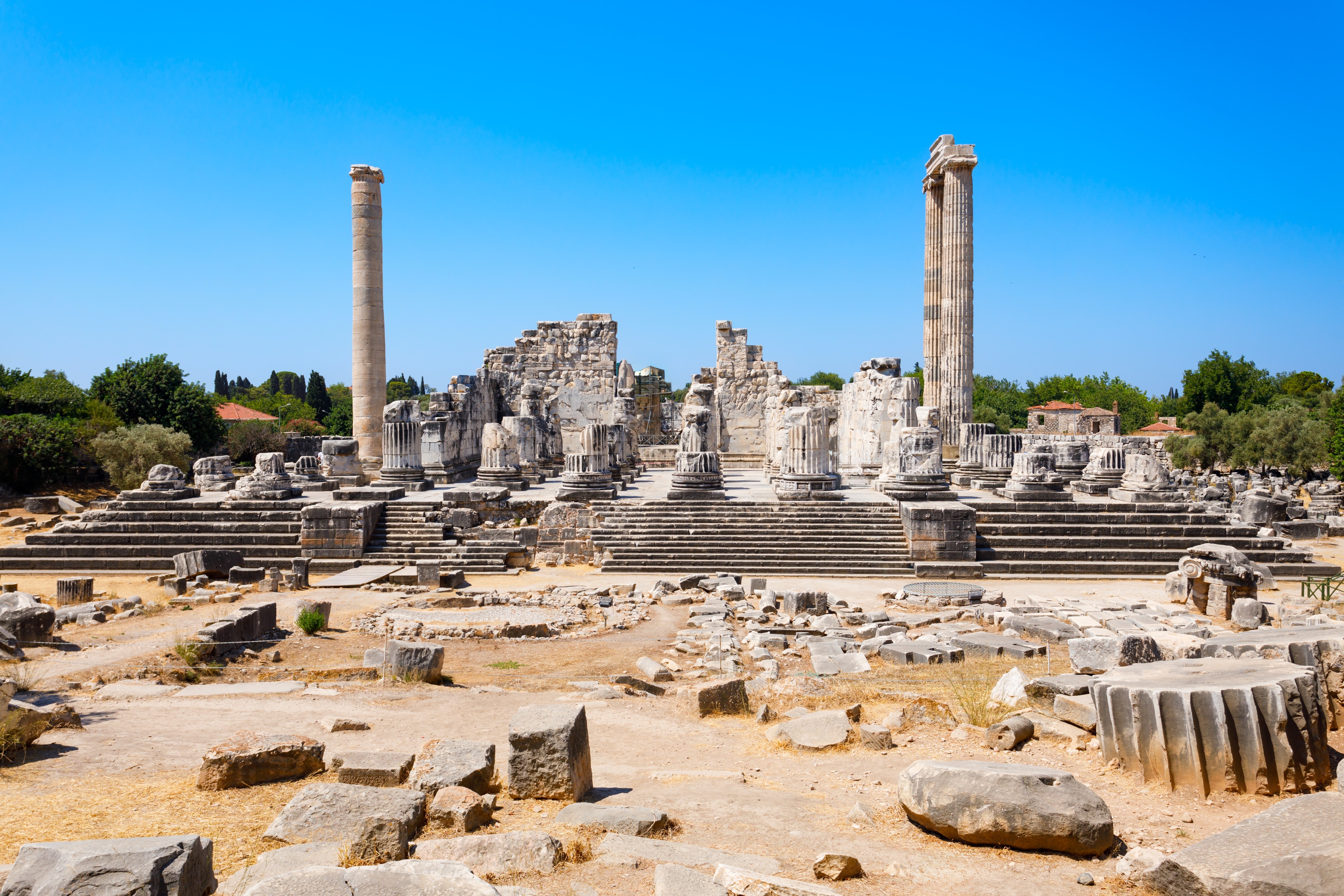 The ruins of the Temple of Apollo at Didyma ancient greek city. Didyma is located in modern Didim city in Aydin Province, Turkey.