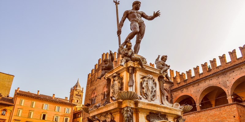 Piazza del Nettuno fountain in Bologna in Emilia Romagna in Italy