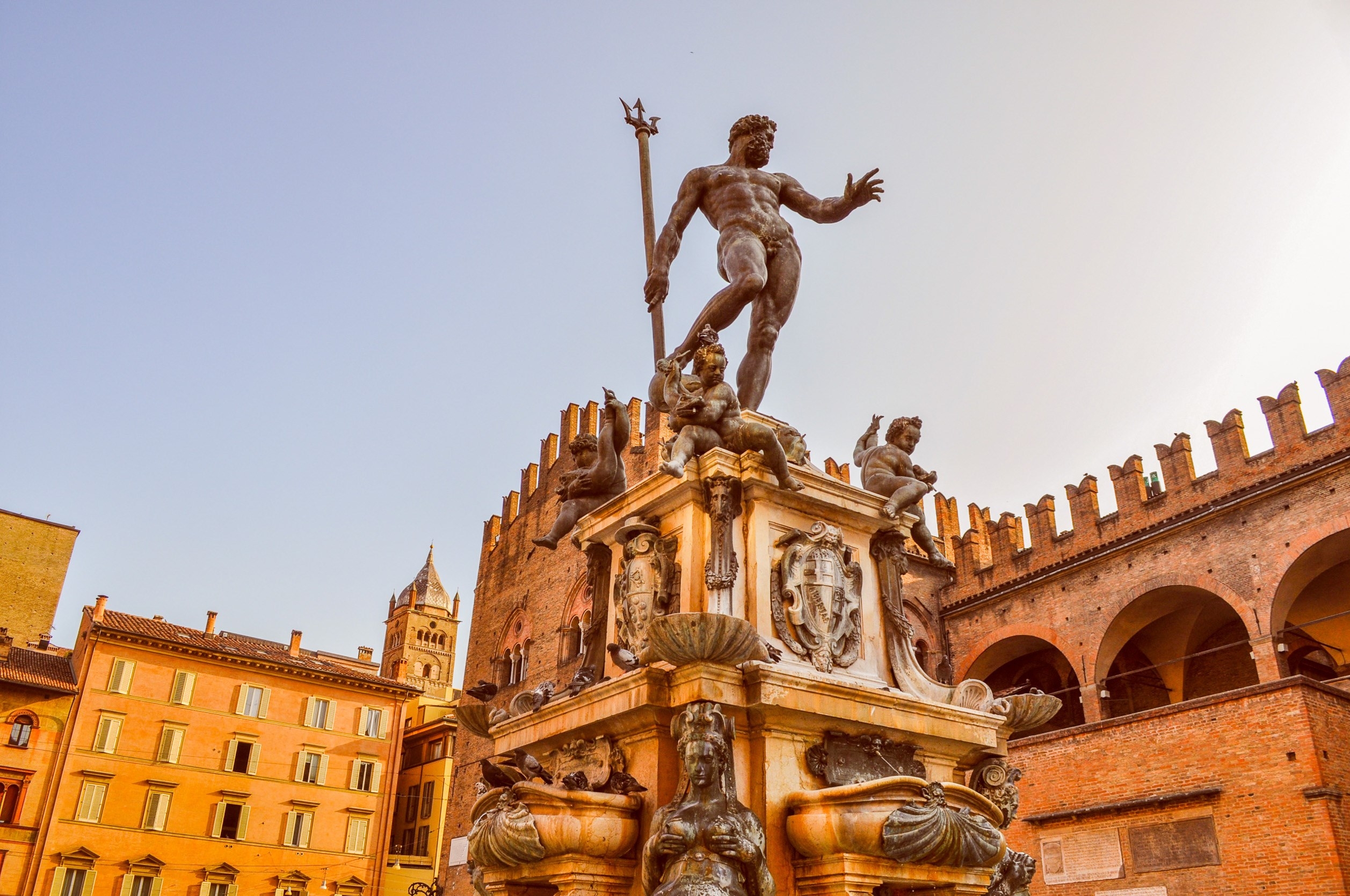 Piazza del Nettuno fountain in Bologna in Emilia Romagna in Italy