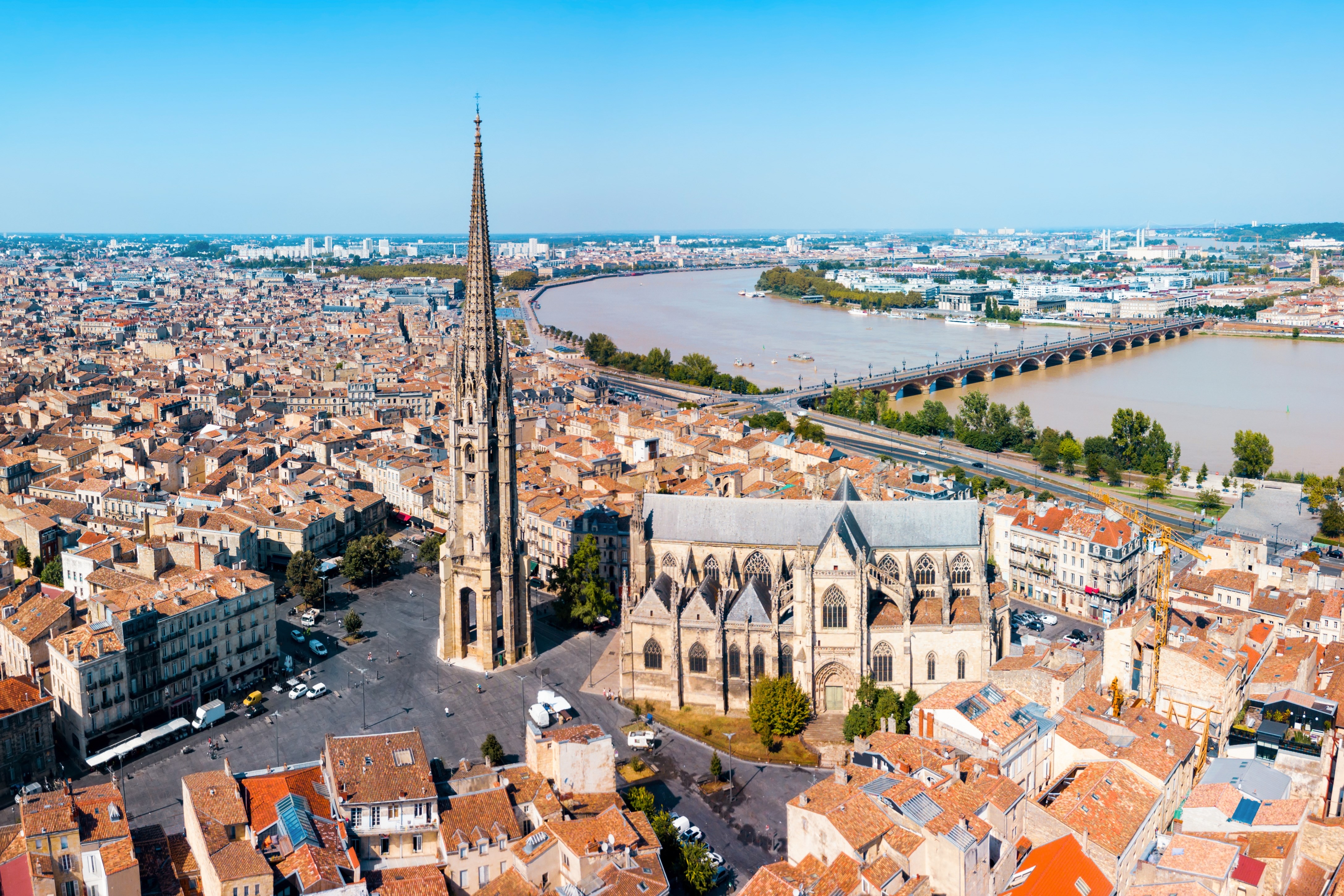 Bordeaux aerial panoramic view. Bordeaux is a port city on the Garonne river in Southwestern France
