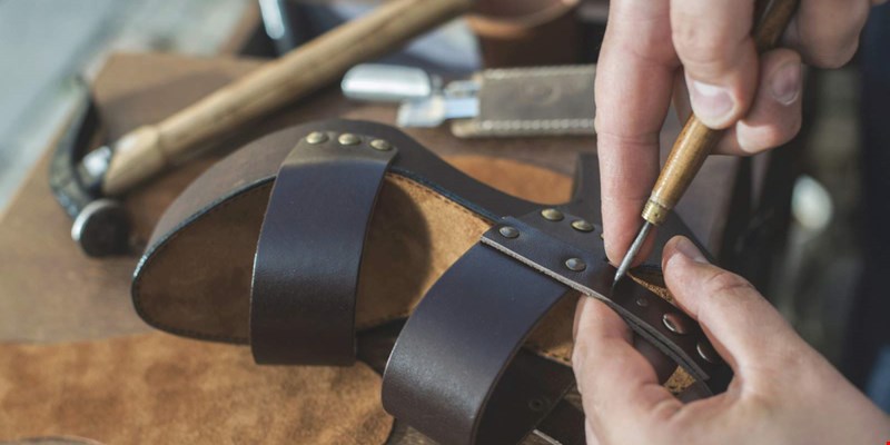 Leather shoes being made