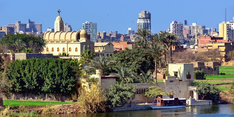 View on the Coptic Orthodox Church at Nile coast in Cairo, Egypt