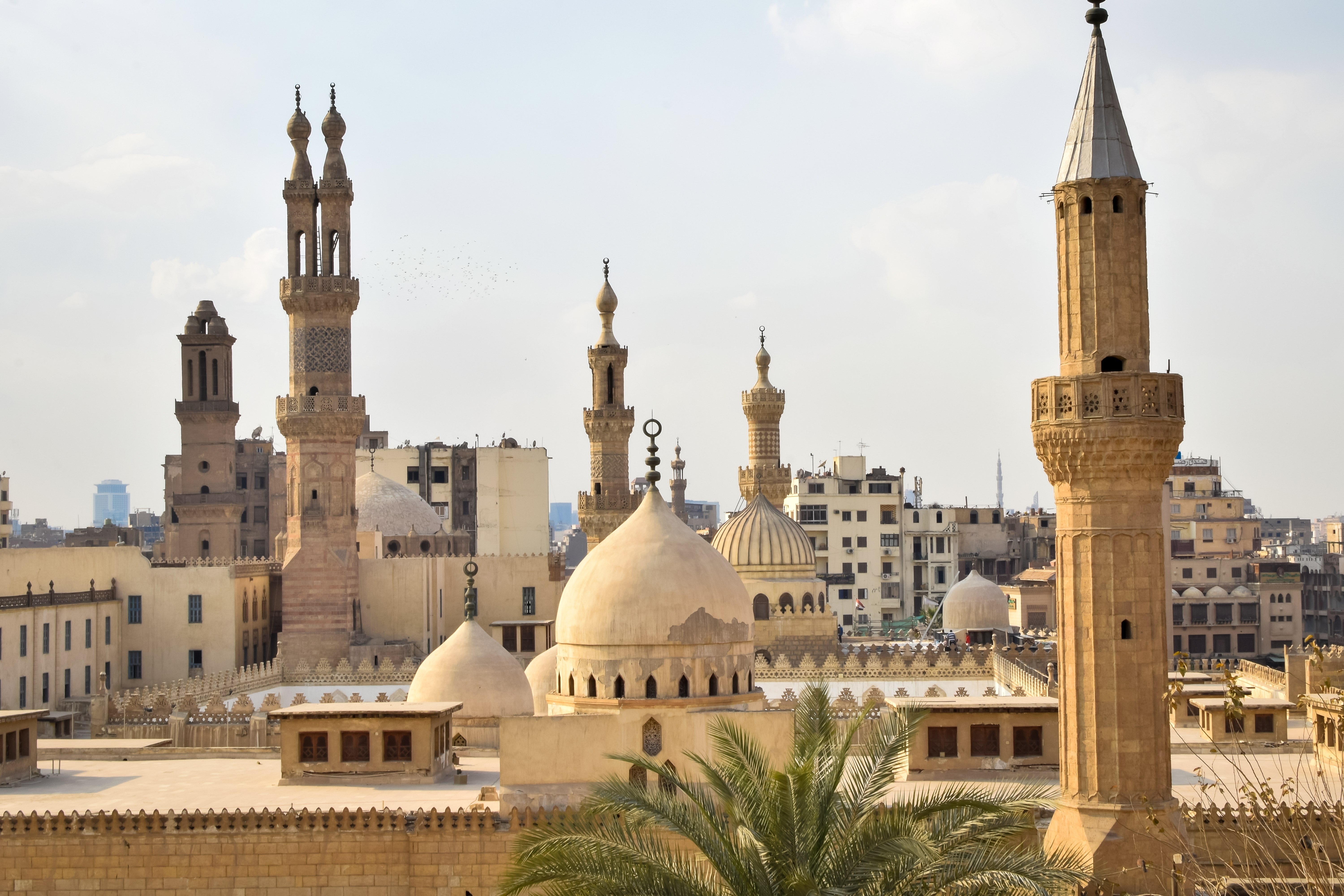bird's eye perspective of al azhar mosque on cairo, egypt