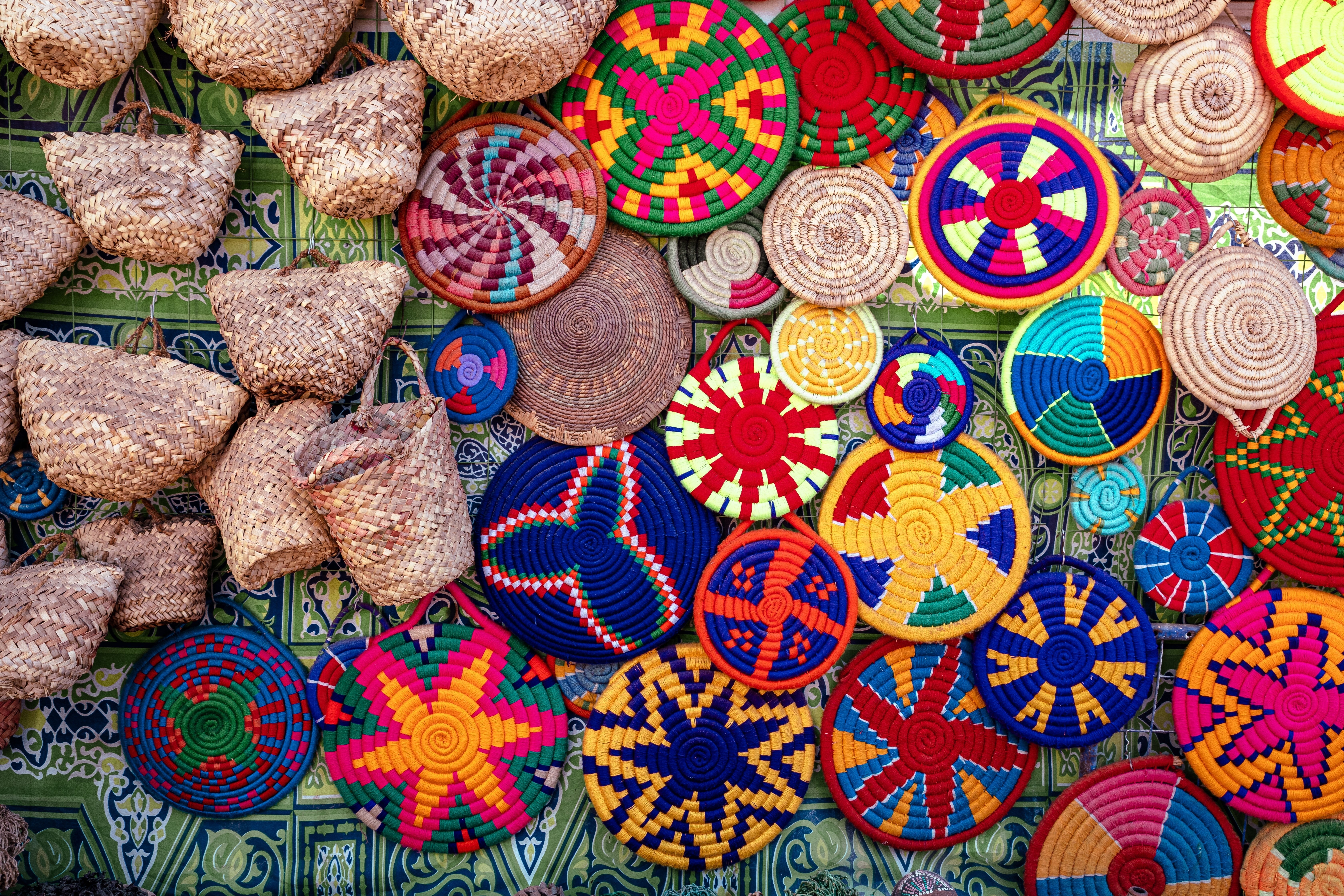 Colorful Handmade Ornaments. Variety of Traditional Egyptian Souvenir.
