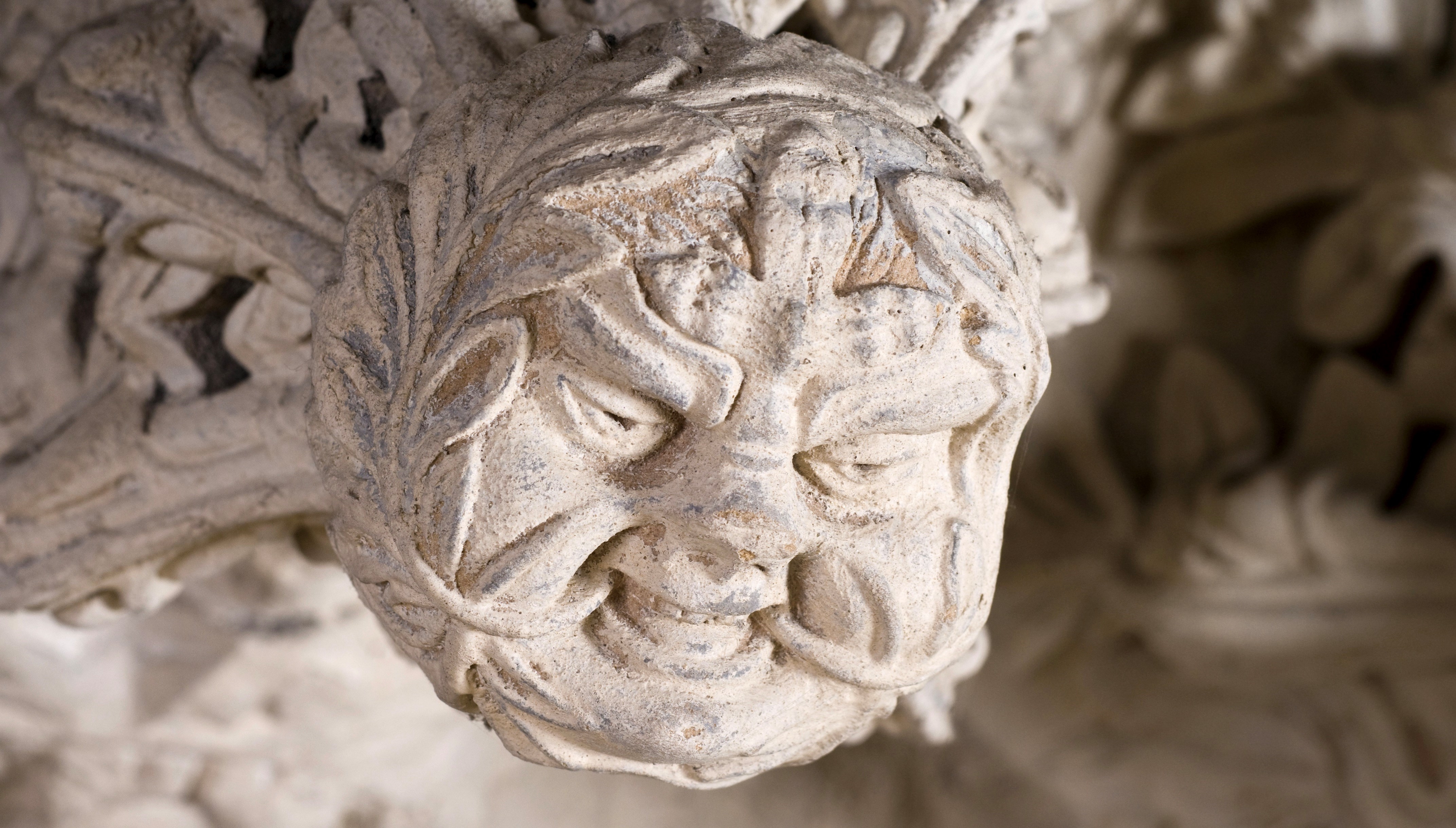 The Green Man carving in Rosslyn Chapel - a medieval church near Edinburgh
