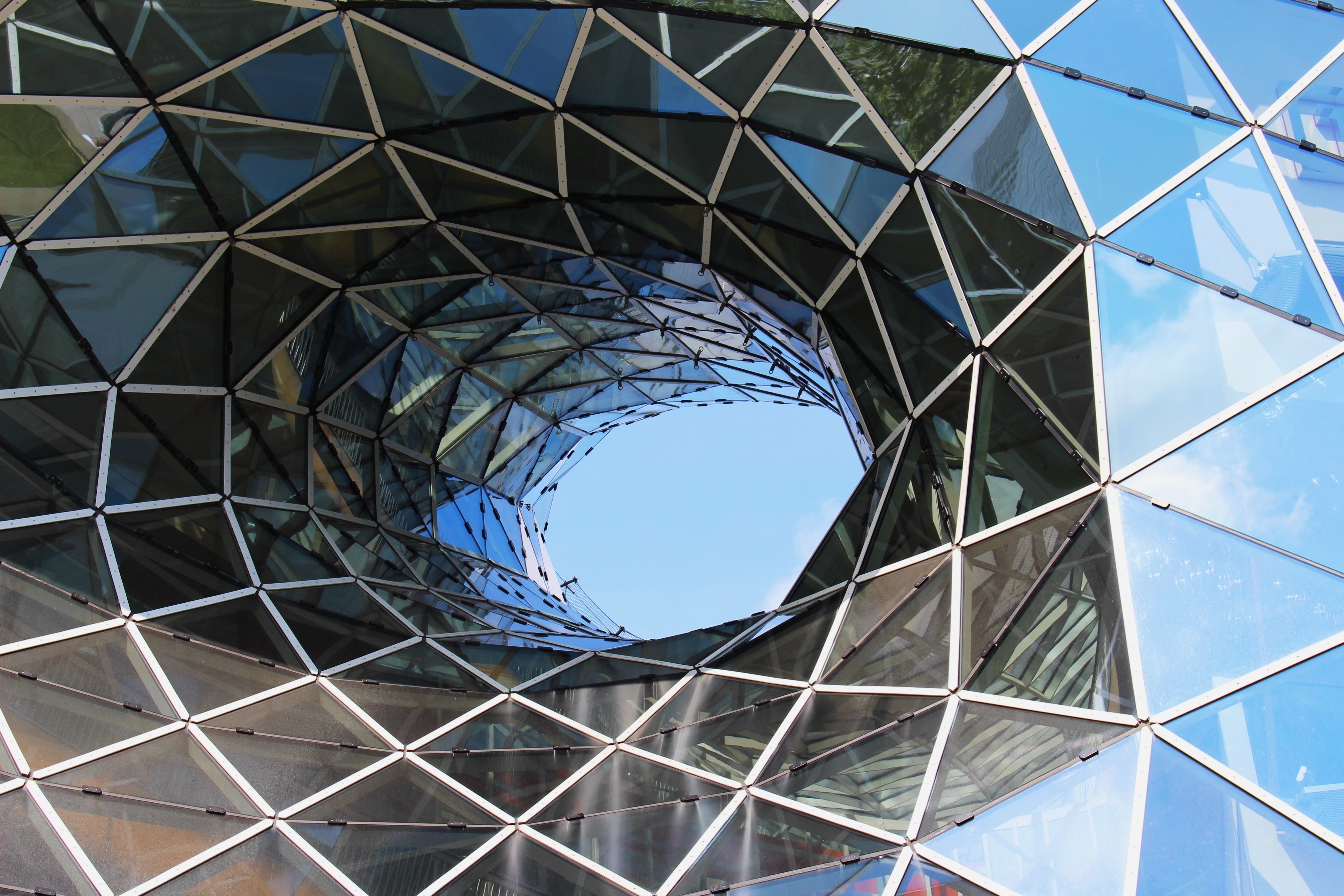 A hole in a glass building, myzeil, frankfurt, Germany