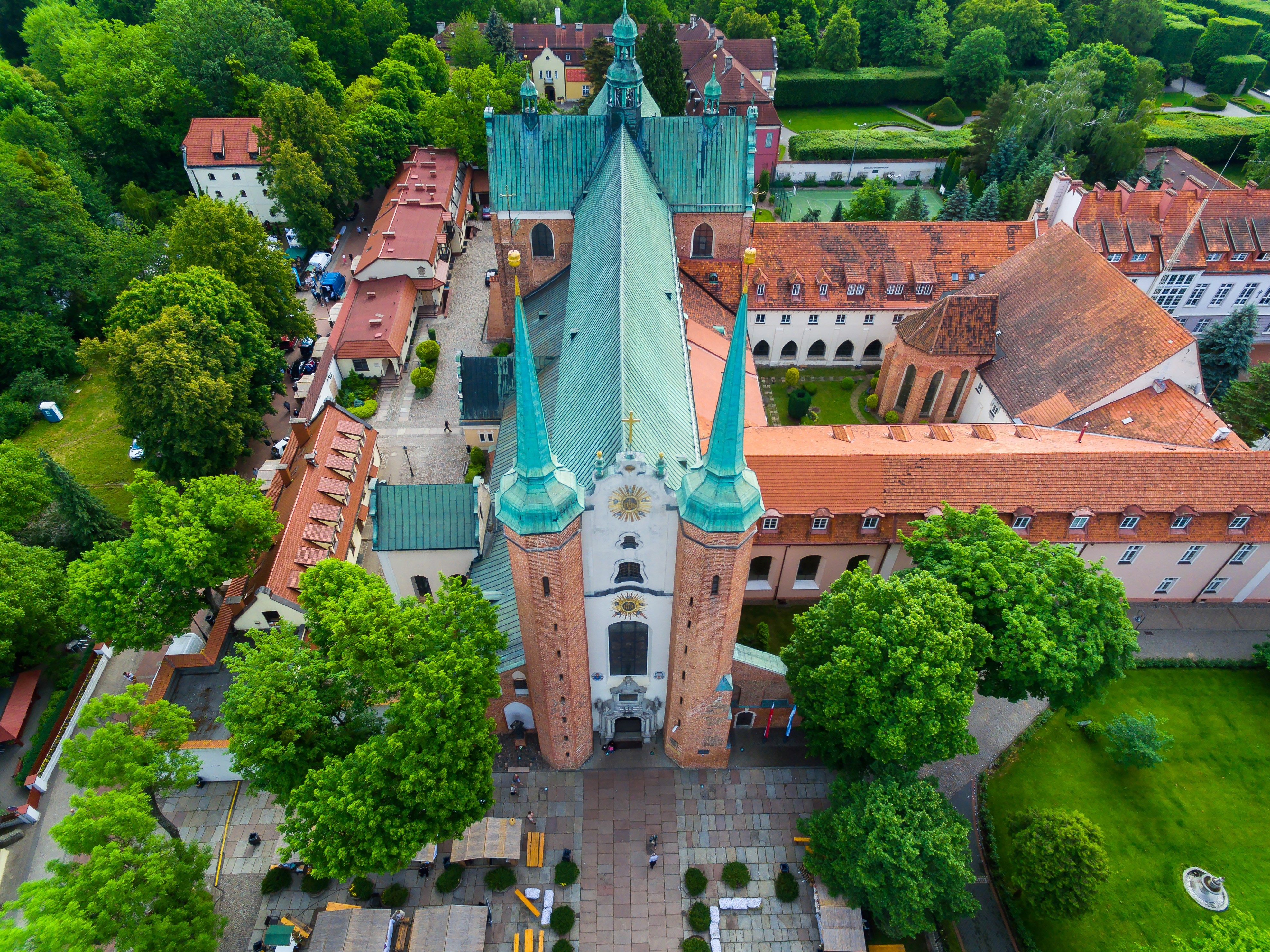 Bird-eye view of the Oliwa Cathedral in Sopot, Poland