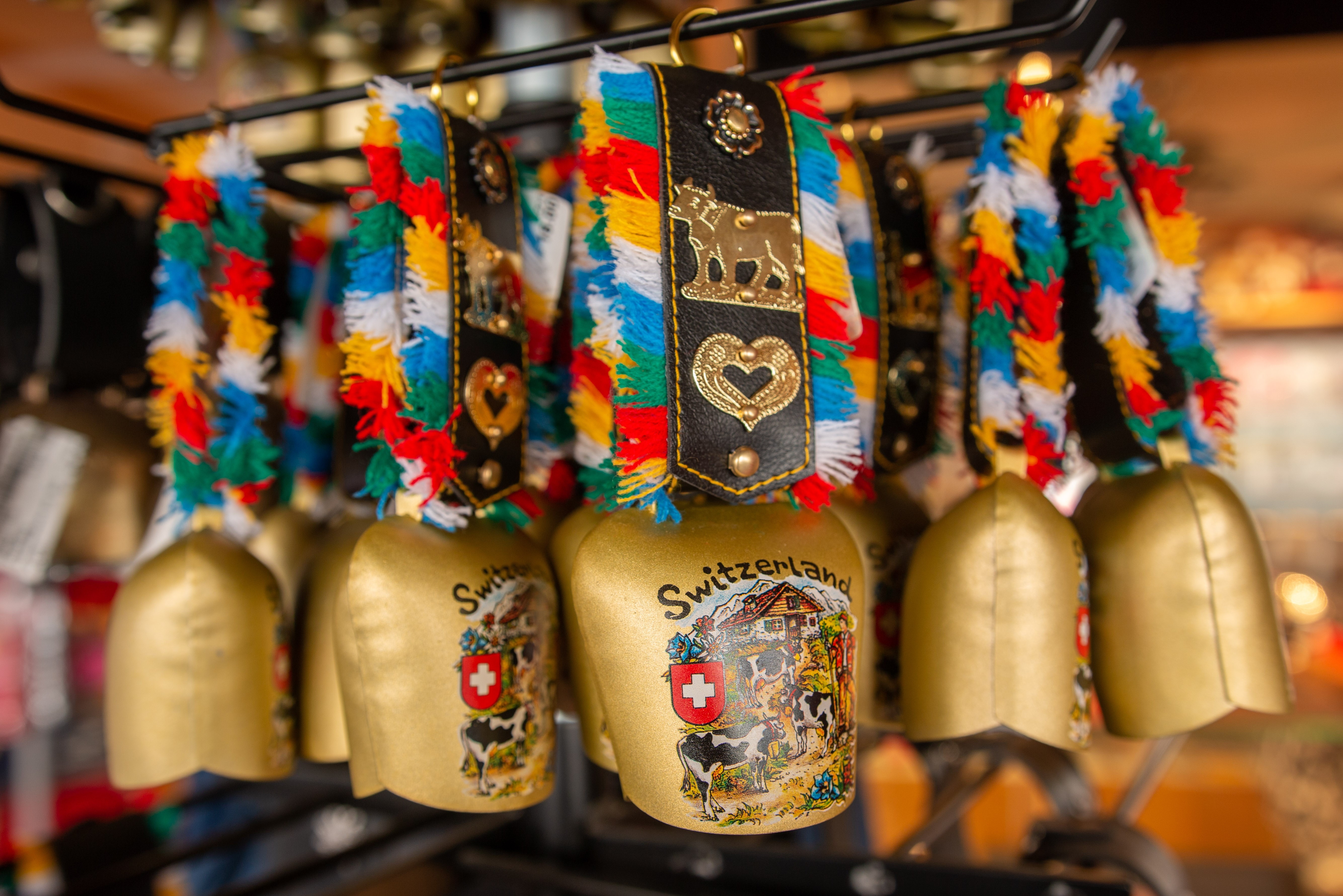 swiss bells at a souvenir shop