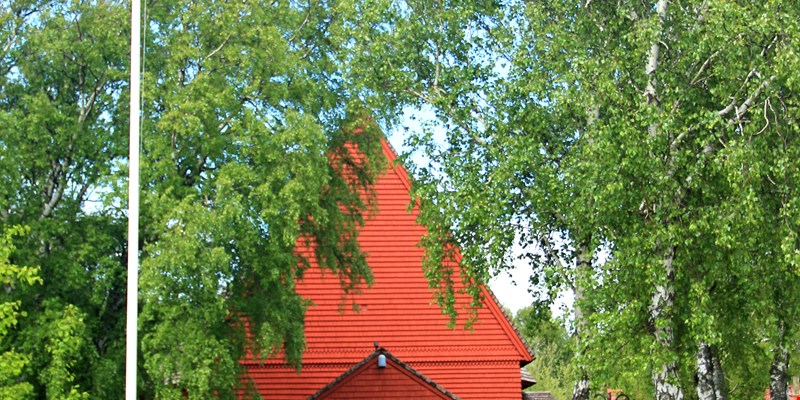 red wooden St Olof's Chapel