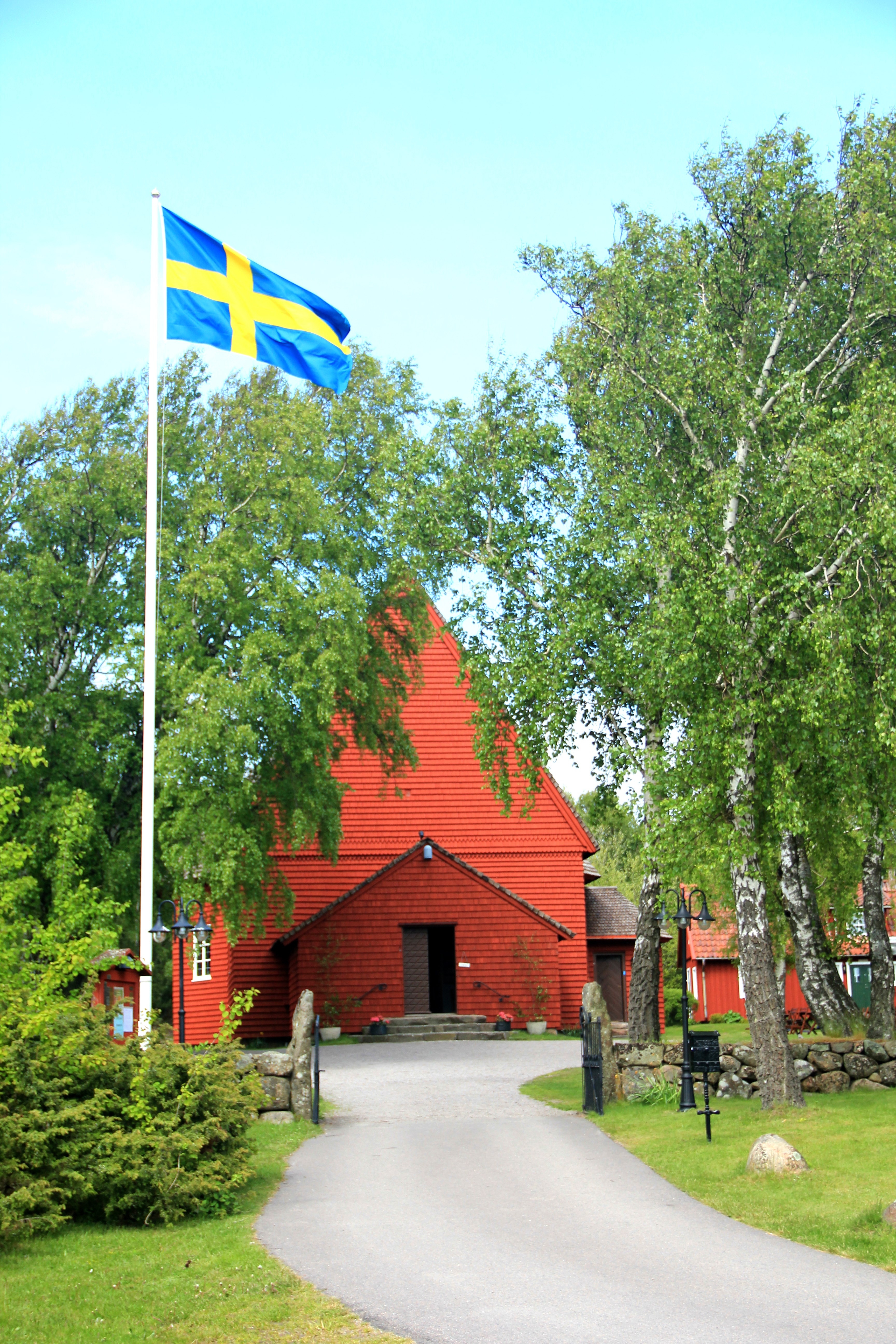 red wooden St Olof's Chapel