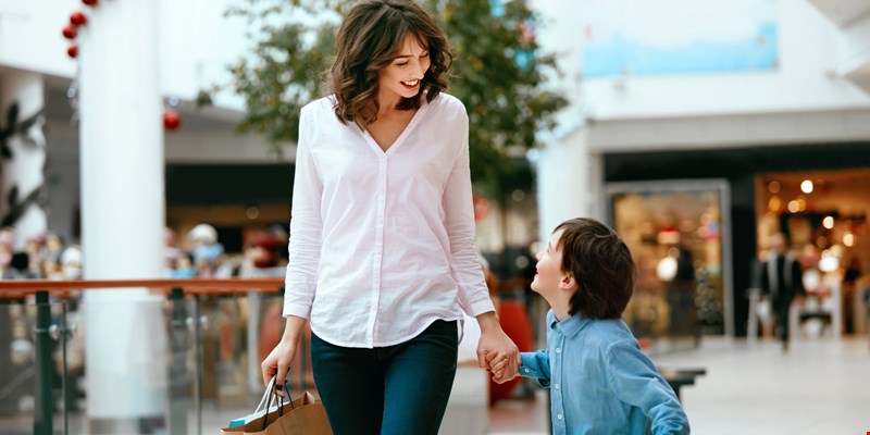 Mother and son at the shopping centre