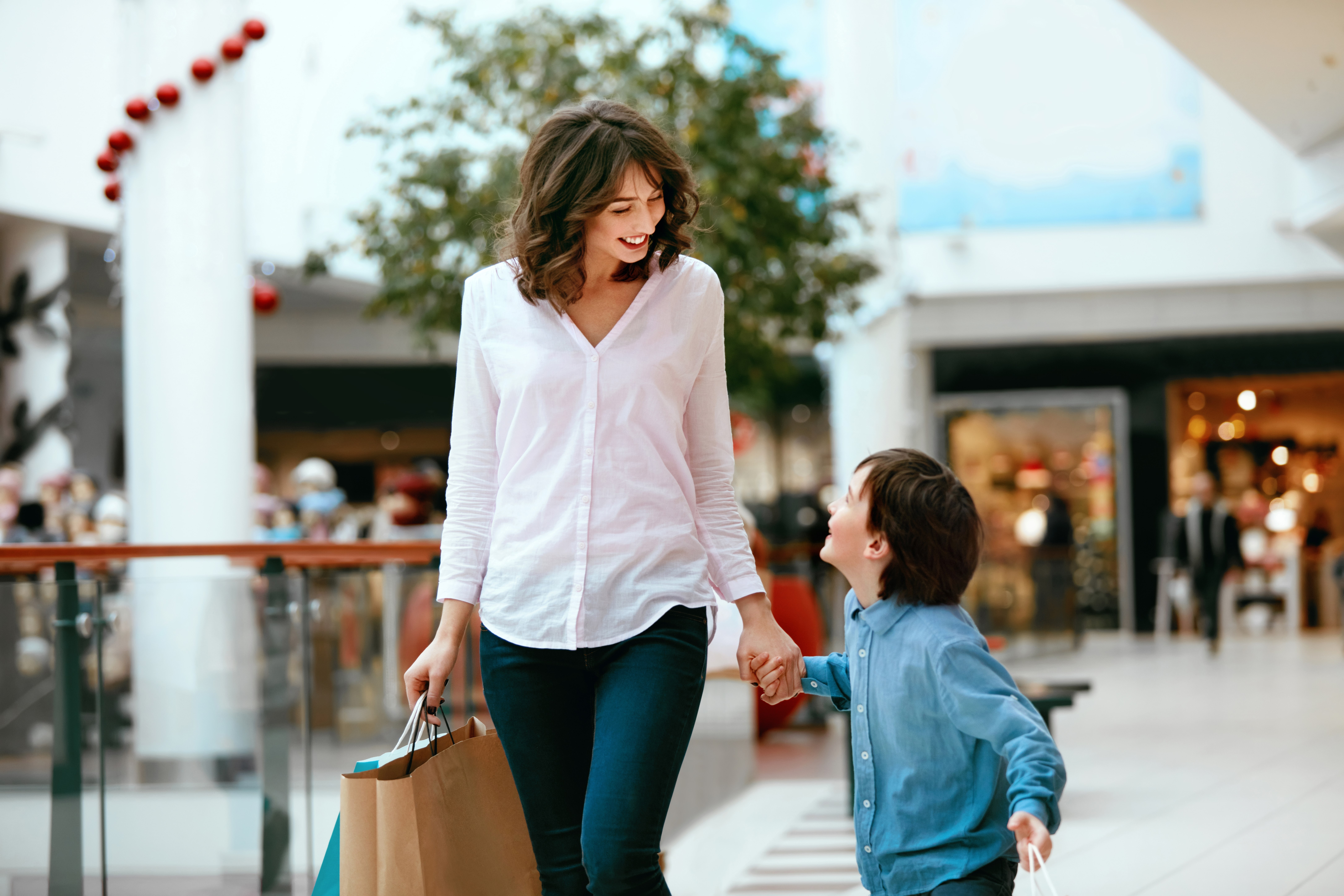 Mother and son at the shopping centre