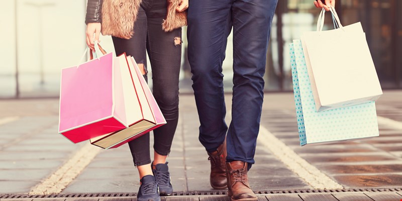 Couple shopping in mall