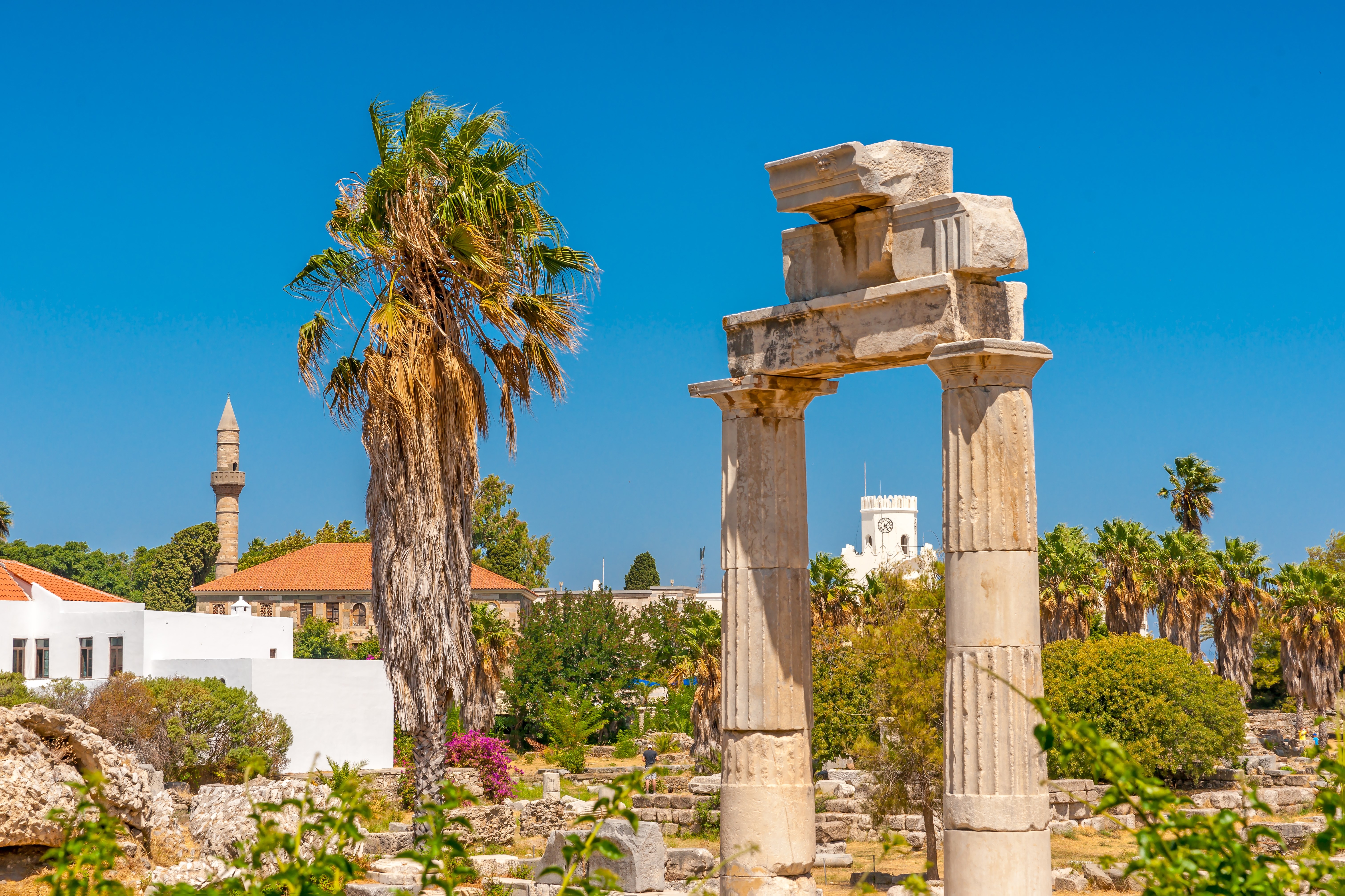 the famous Ancient Agora in Kos town in Kos island in Greece