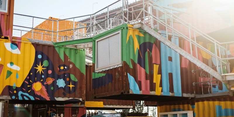 shipping container office spaces at Lx Factory in Lisbon, Portugal
