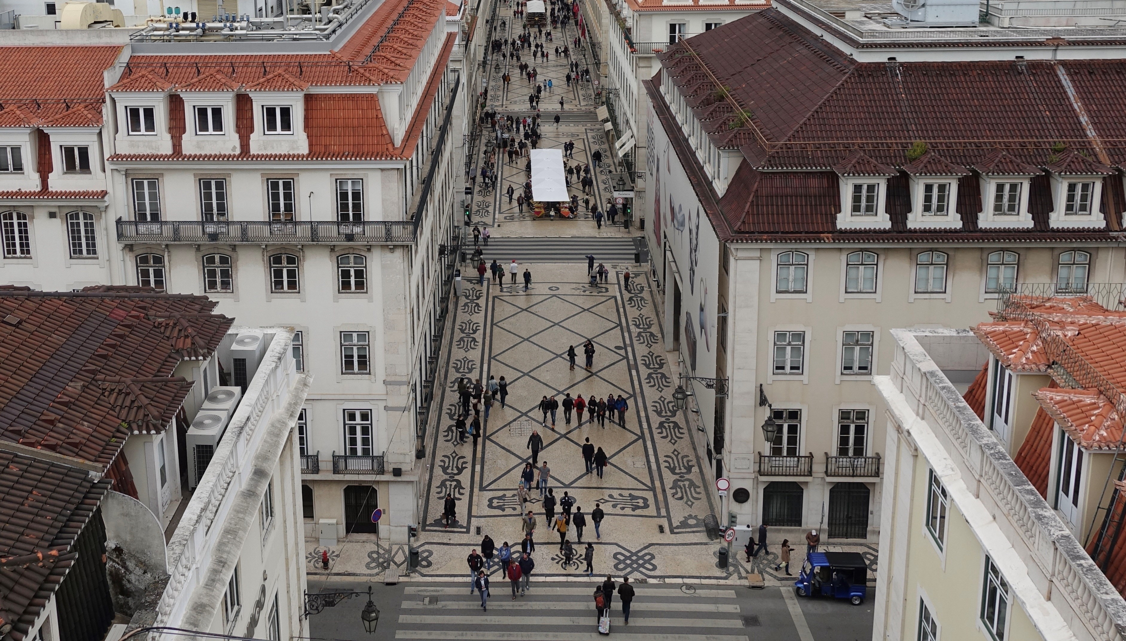 a shopping street of Baixa Neighbourhood from above