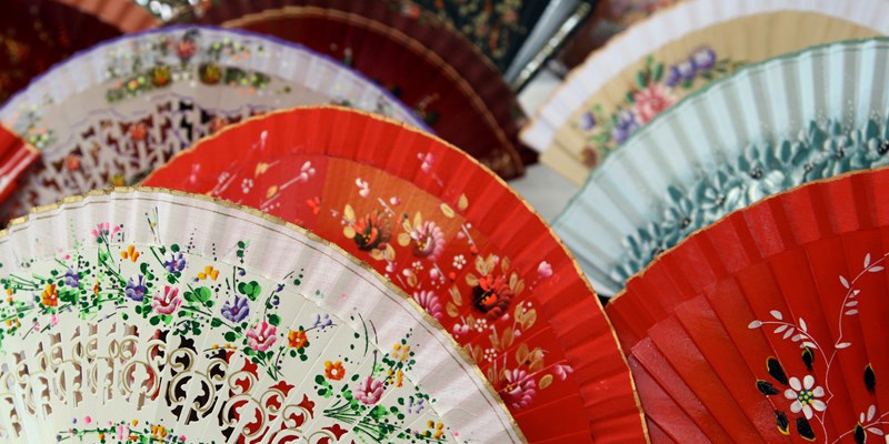 Spanish Fans for Sale in El Rastro flea market in Madrid, Spain