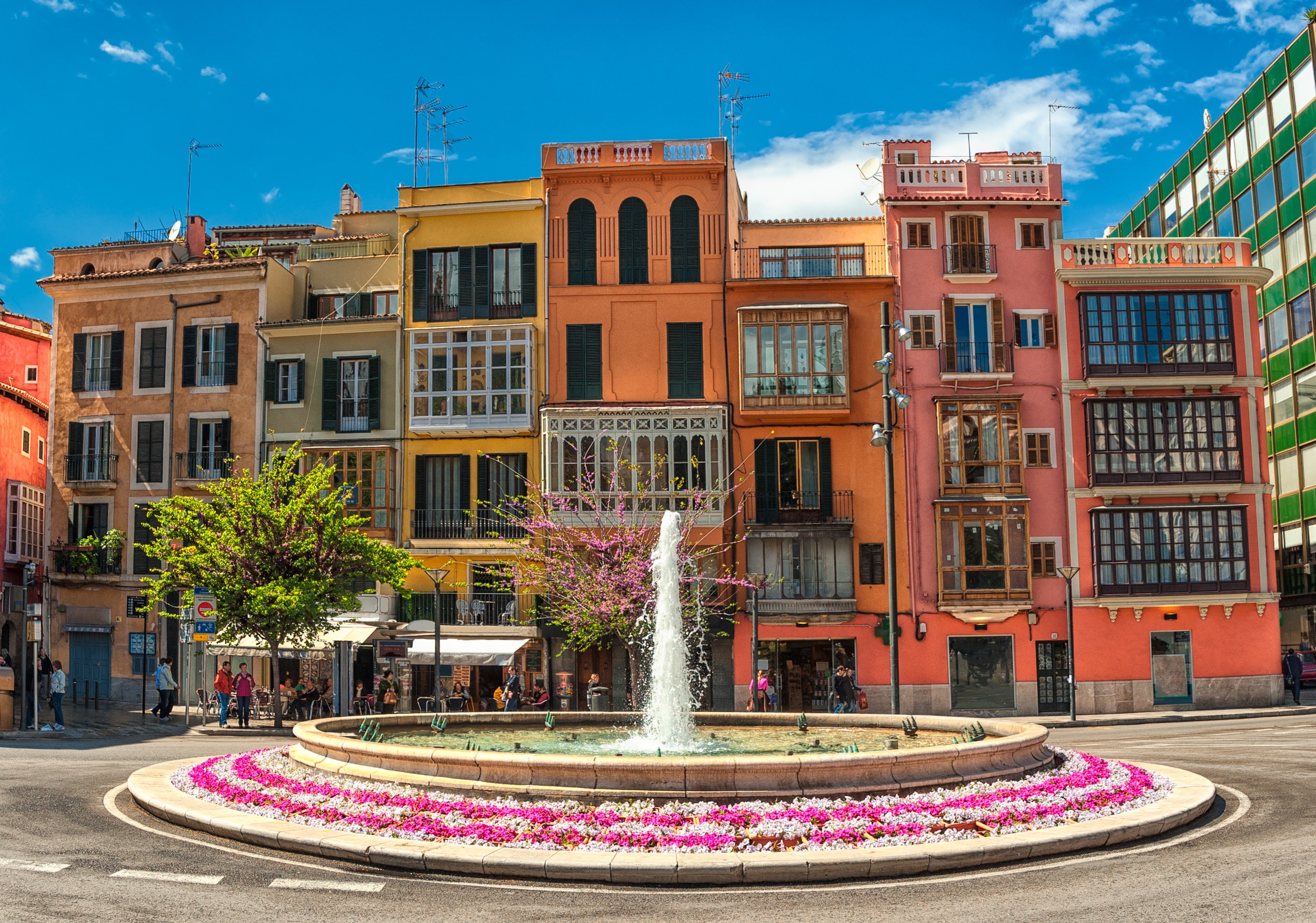 Old colorful houses in the center of spanish town Palma de Mallorca, Spain