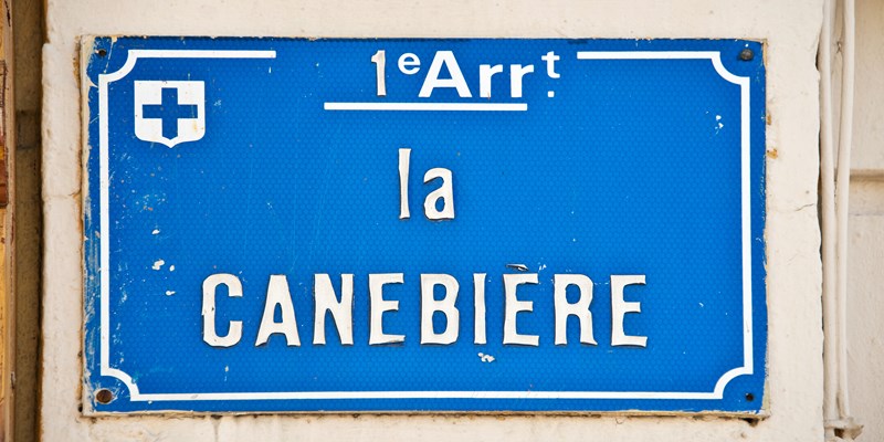 Metallic street plate la canebiere, famous street of Marseille, France
