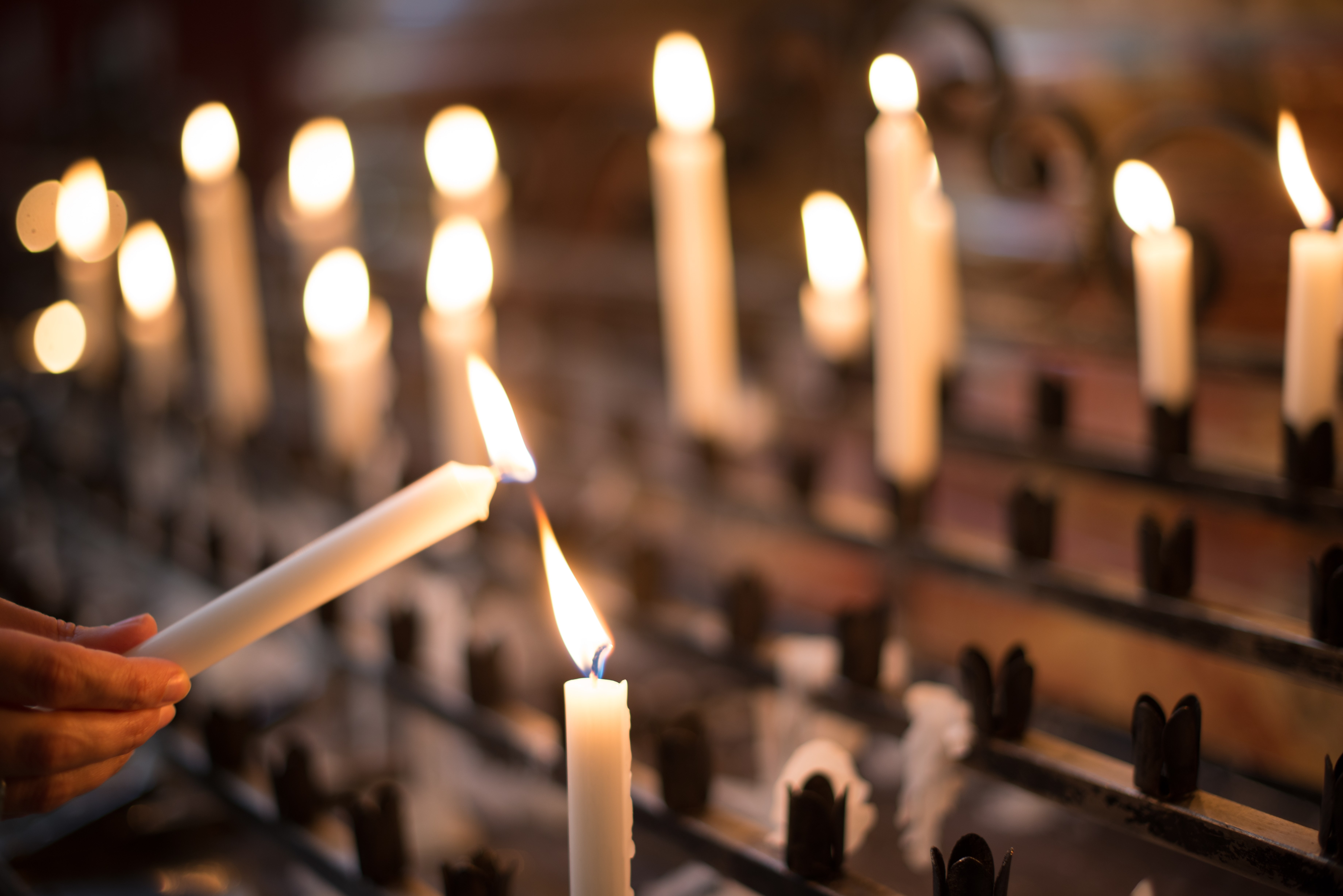 Candles lit in church