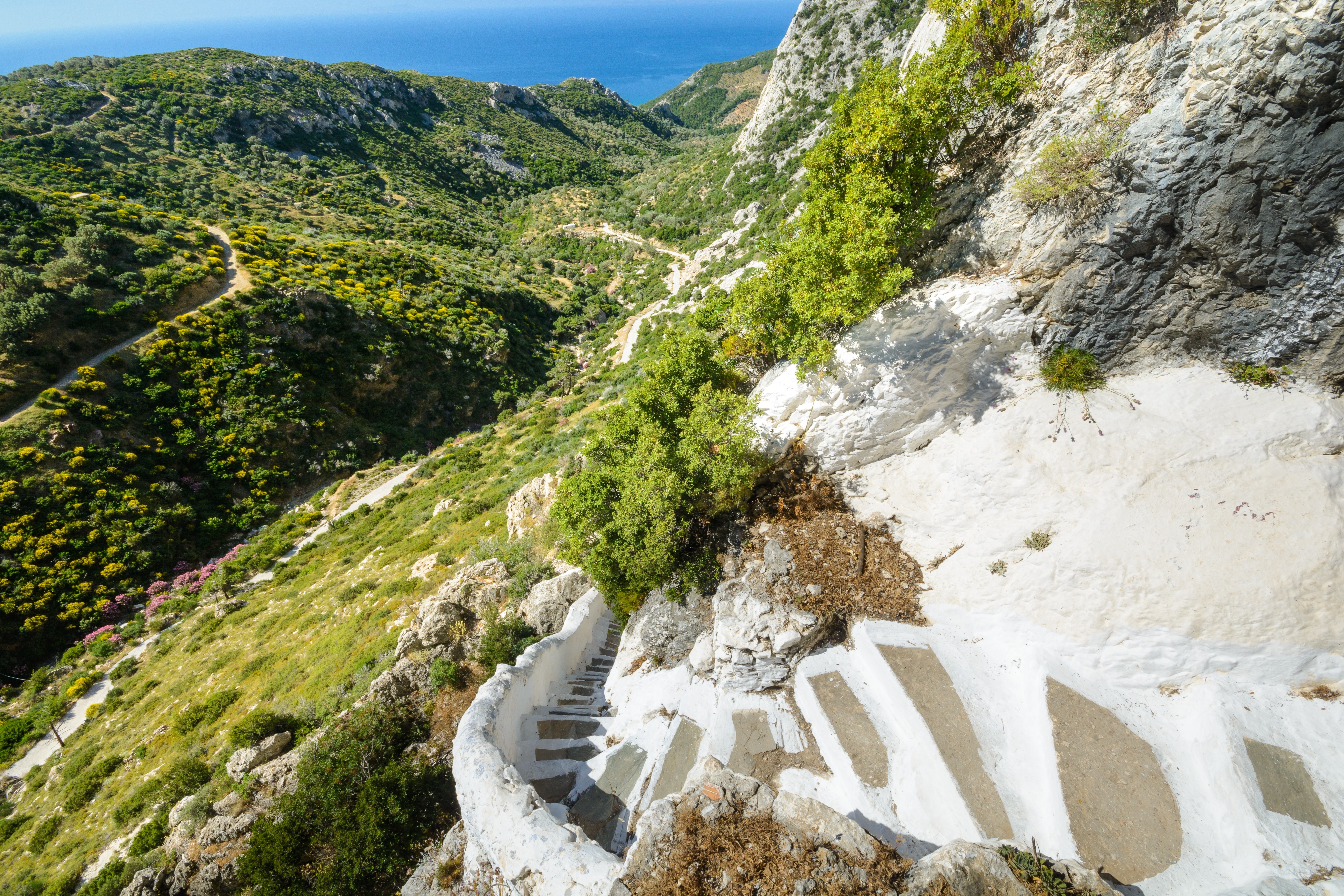 access stairs and through the valley to Pythagoras cave, Greece, the island of Samos