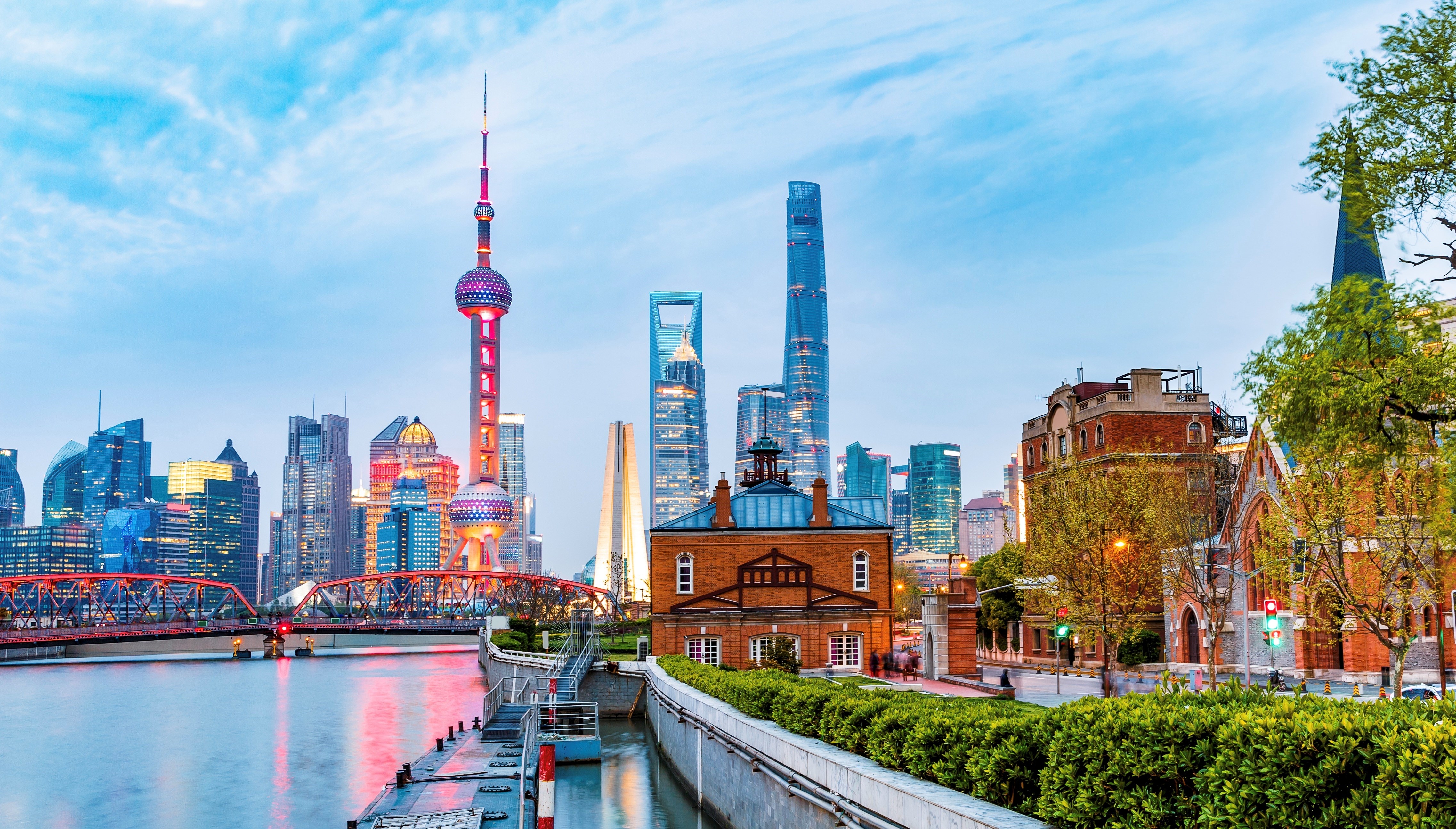 shanghai skyline and modern city skyscrapers in twilight