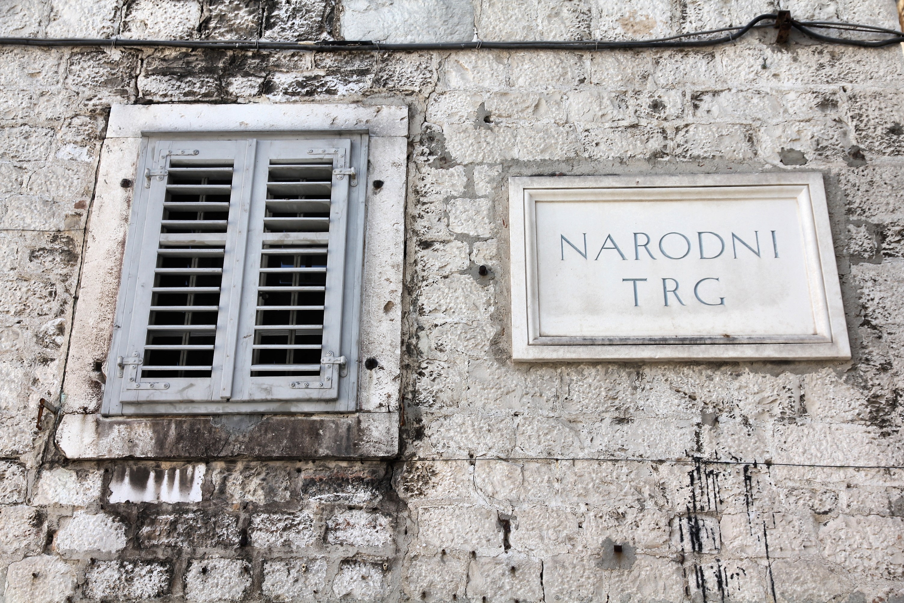 Split in Dalmatia, Croatia. Narodni Trg - main square sign (National Square).