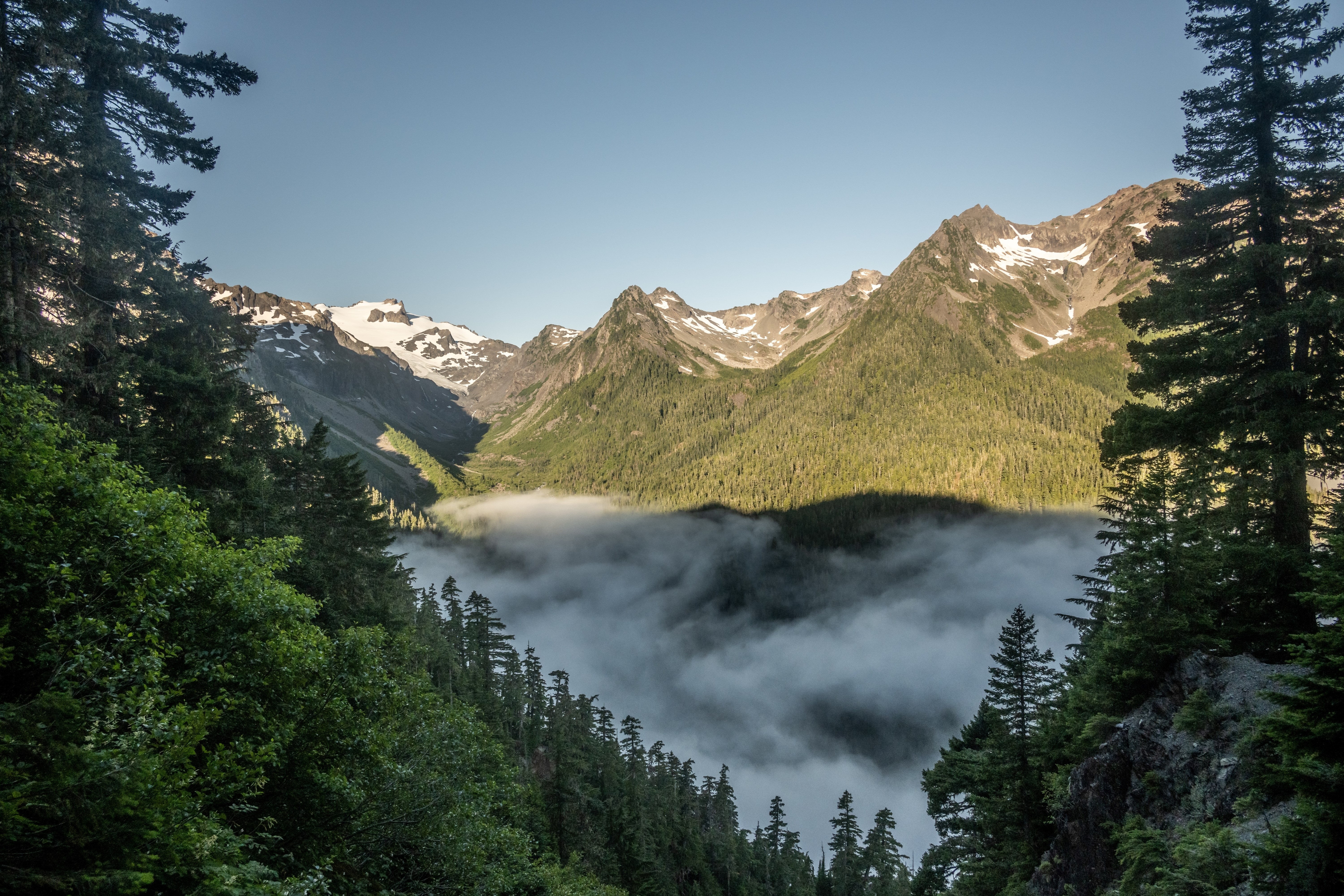 Morning Fog Lingers int he Valley below Mount Olympus