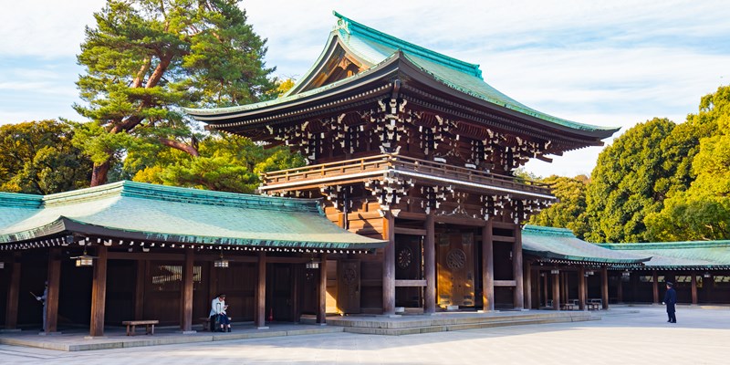 Tokyo, Japan - February 16, 2015: Meiji Shrine located in Shibuya, Tokyo, is the Shinto shrine that is dedicated to the deified spirits of Emperor Meiji and his wife, Empress Shoken.