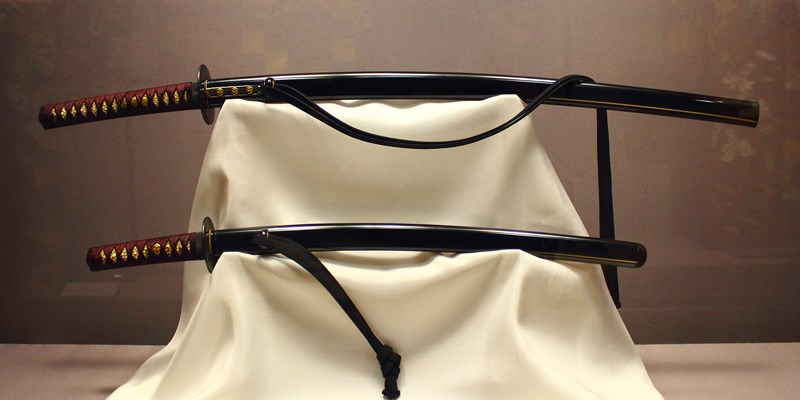 Pair of long and short swords ,Edo period ,19th century ,Forged iron ,lacquered wood ,rayskin ,cotton, Tokyo National Museum.
