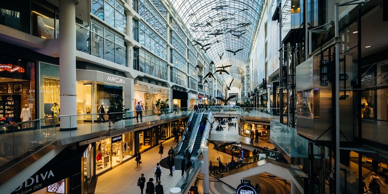 The interior of the Eaton Centre, in downtown Toronto, Ontario.