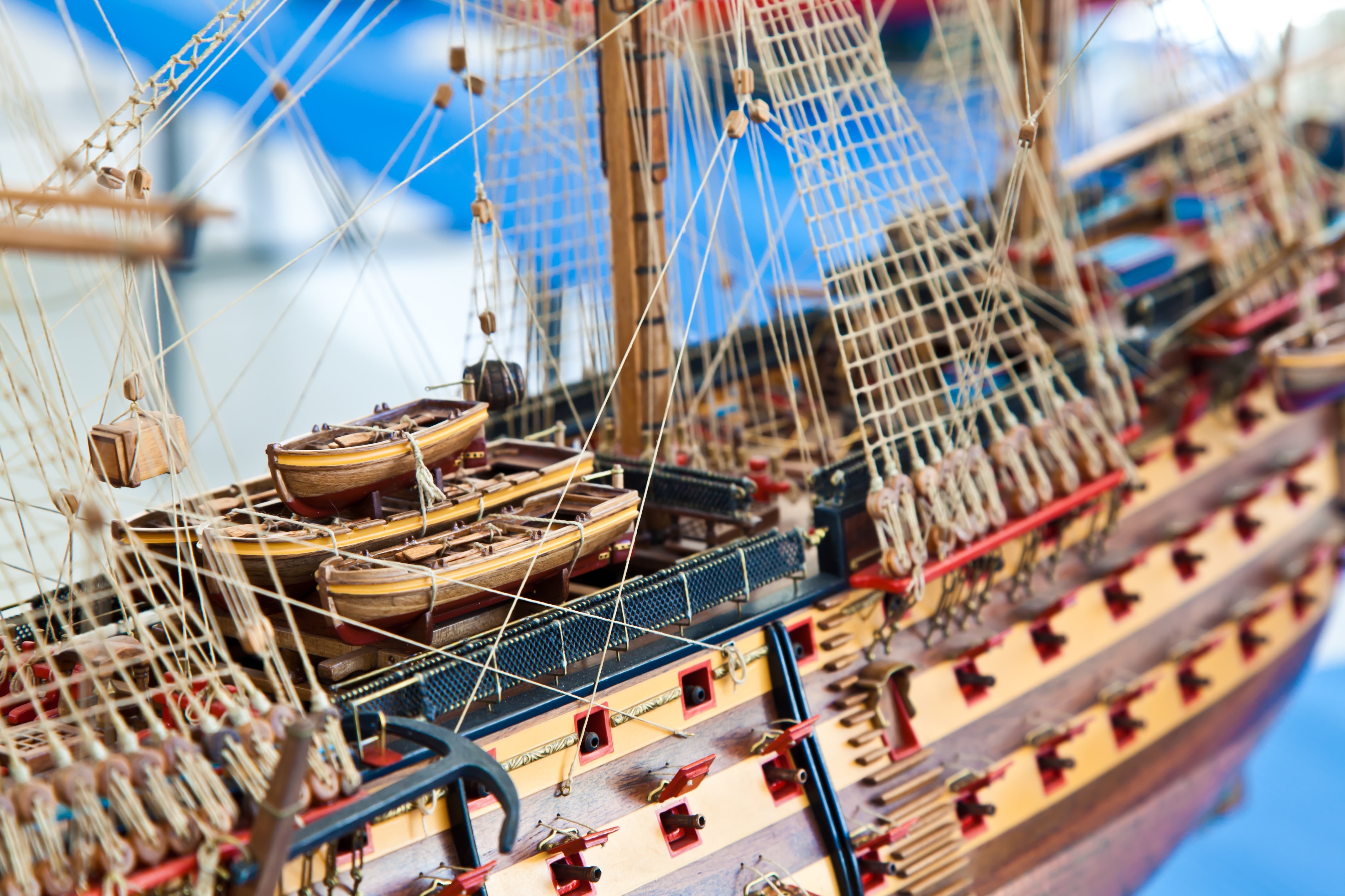 Galleon model detail made of wood. Useful as hobby example