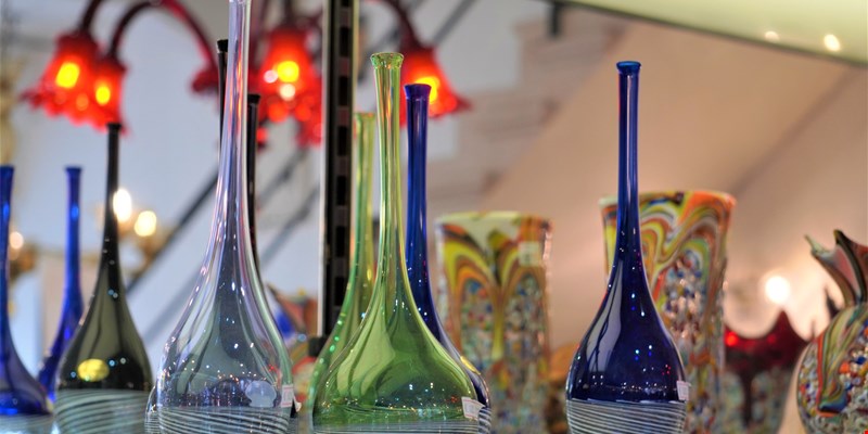 Glass vases in a Murano shop, Venice