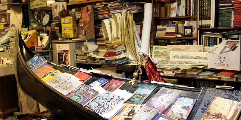 View of the Famous bookstore in Venice "Libreria Acqua Alta"