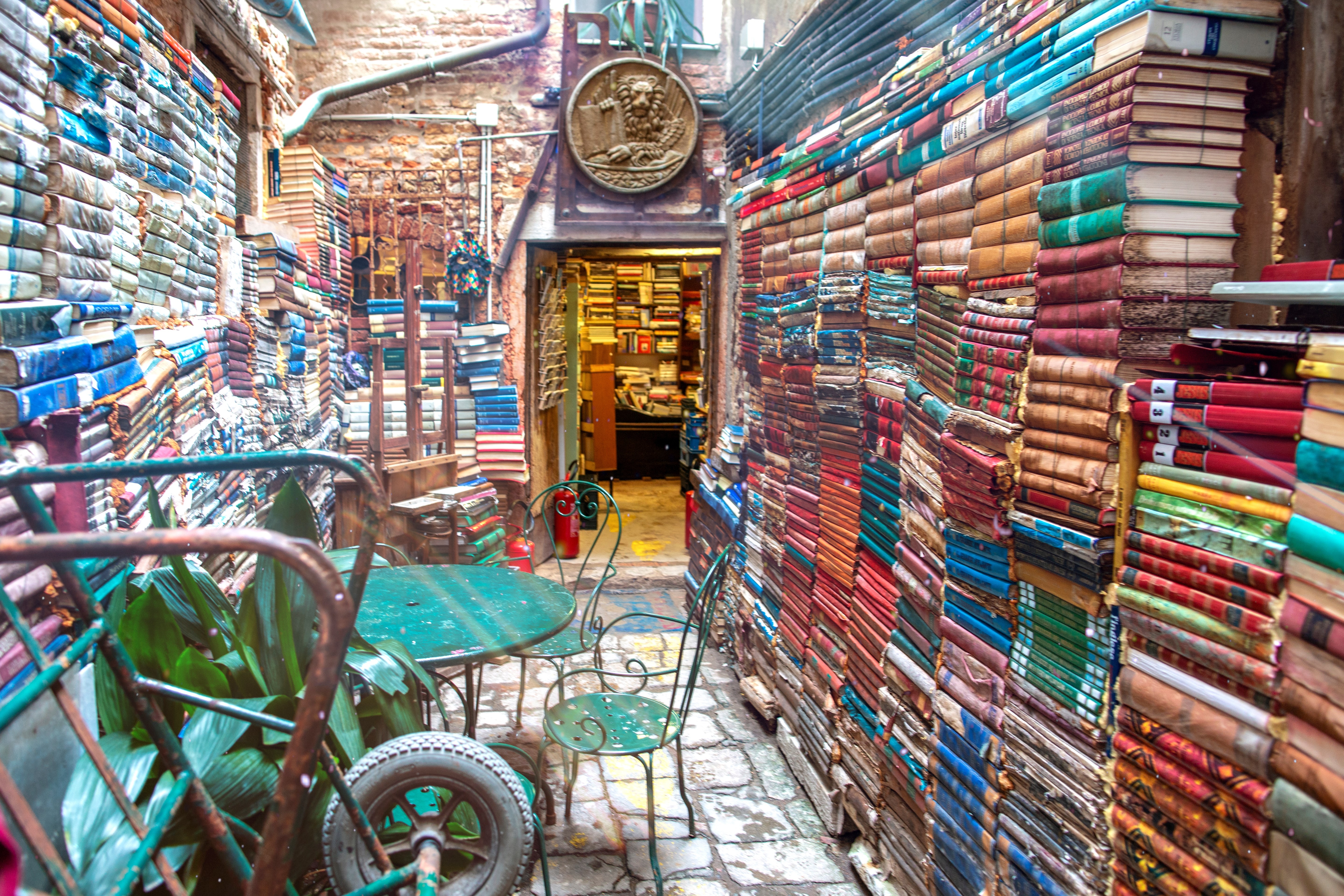 View of the Famous bookstore in Venice "Libreria Acqua Alta"