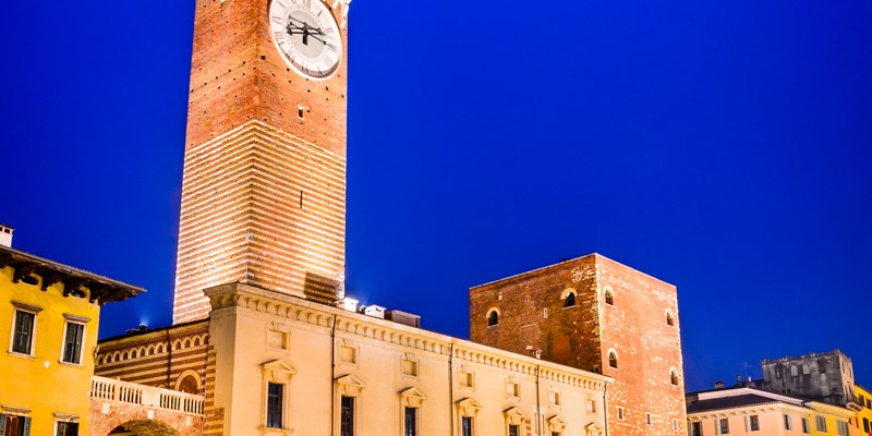 aerial view of the italian city verona including church of saint anastasia and torre dei lamberti.
