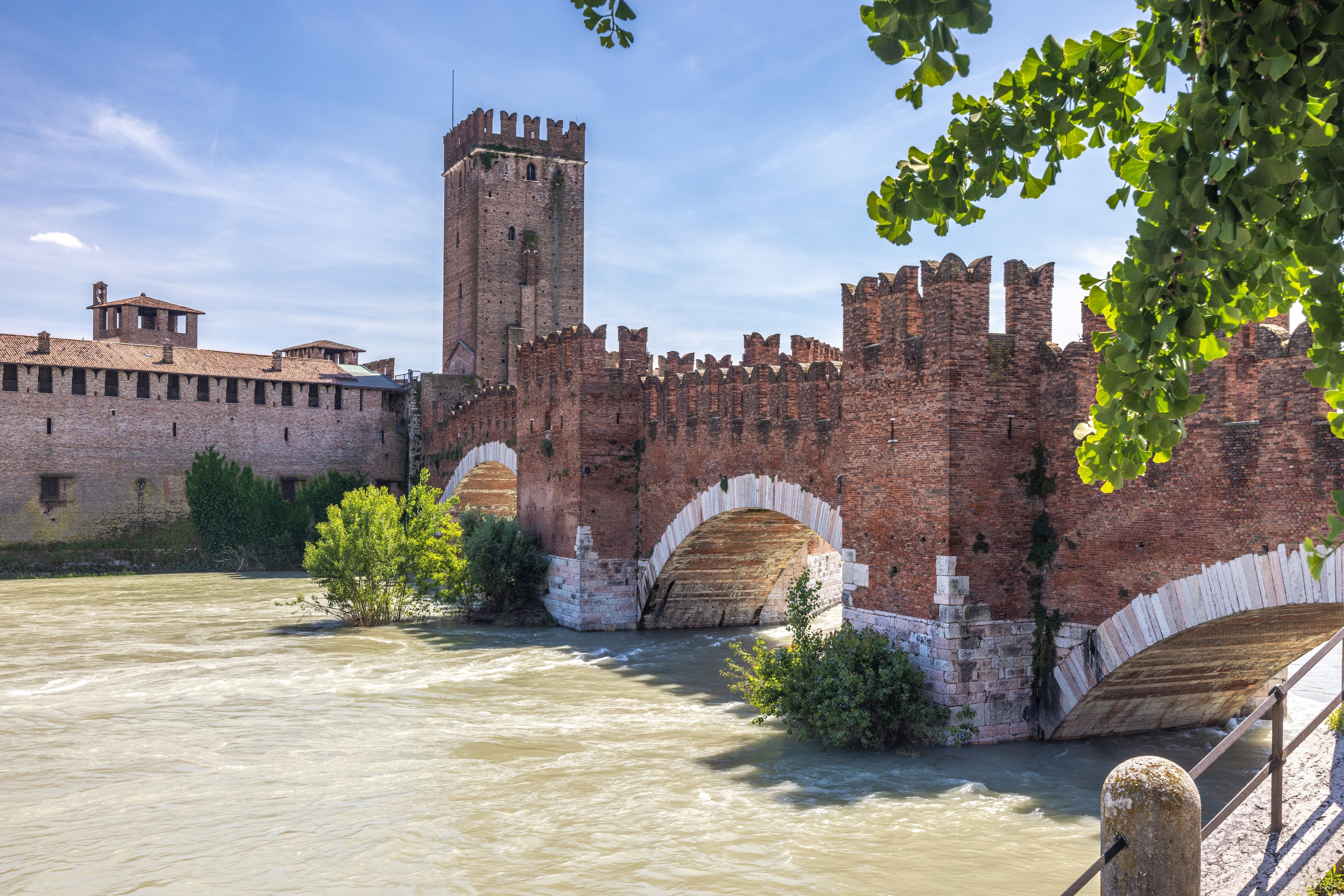 Castelvecchio castle with Ponte di Castelvecchio bridge also know as Scaliger Bridge over Adige River in Verona town, Italy, Europe.