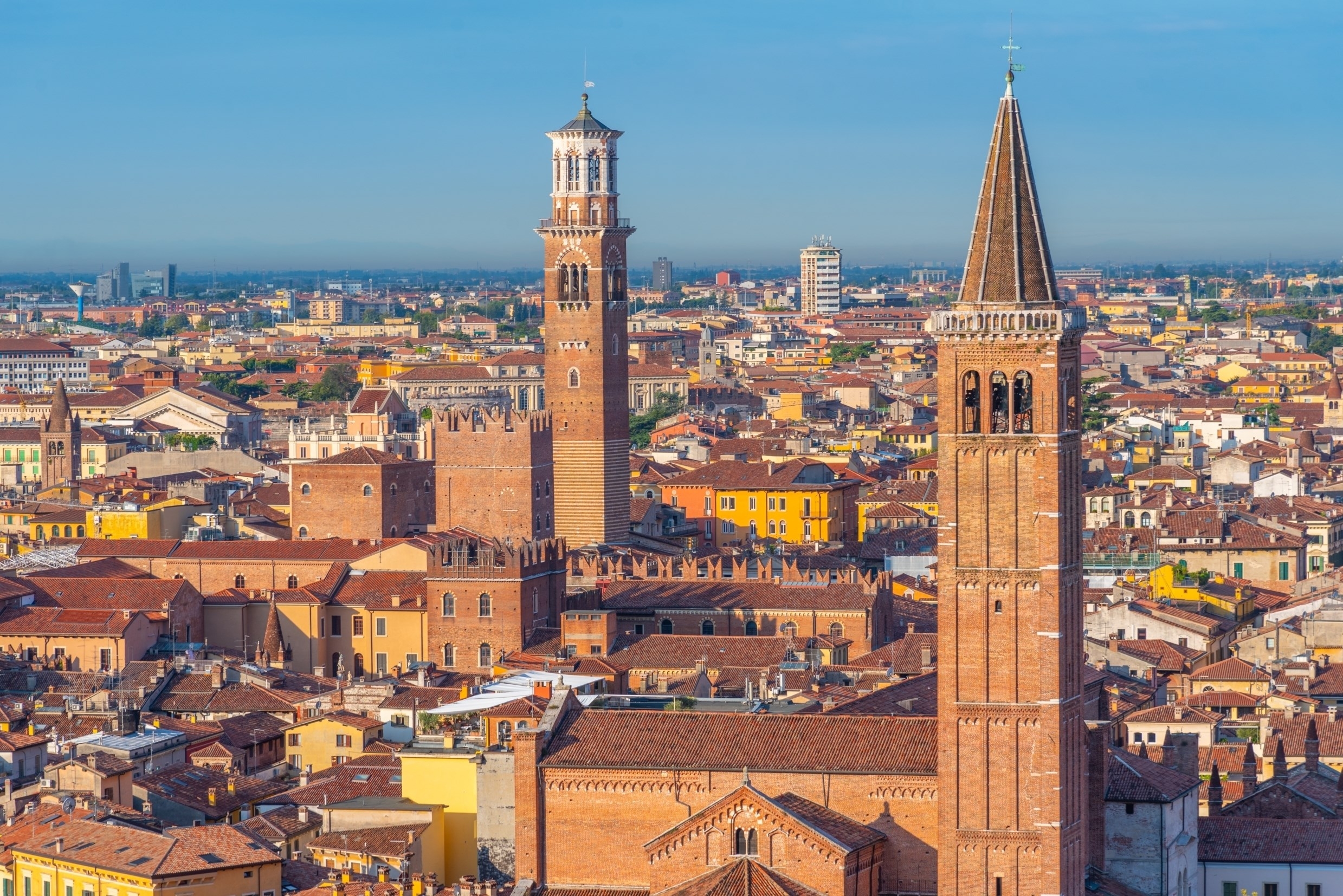 aerial view of the italian city verona including church of saint anastasia and torre dei lamberti.