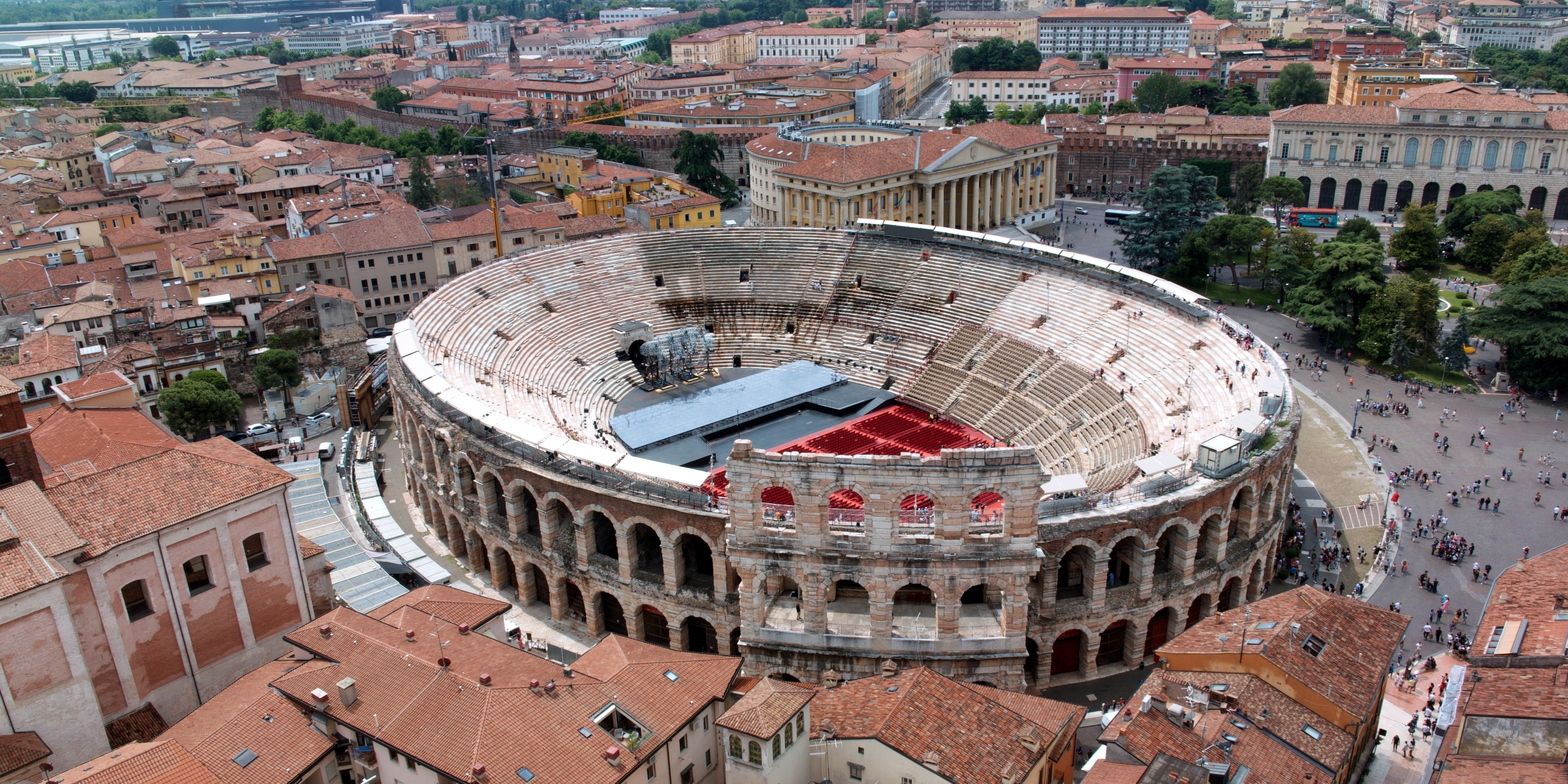 Aerial view of Verona with the Verona Arena in the center. Veneto, Italy