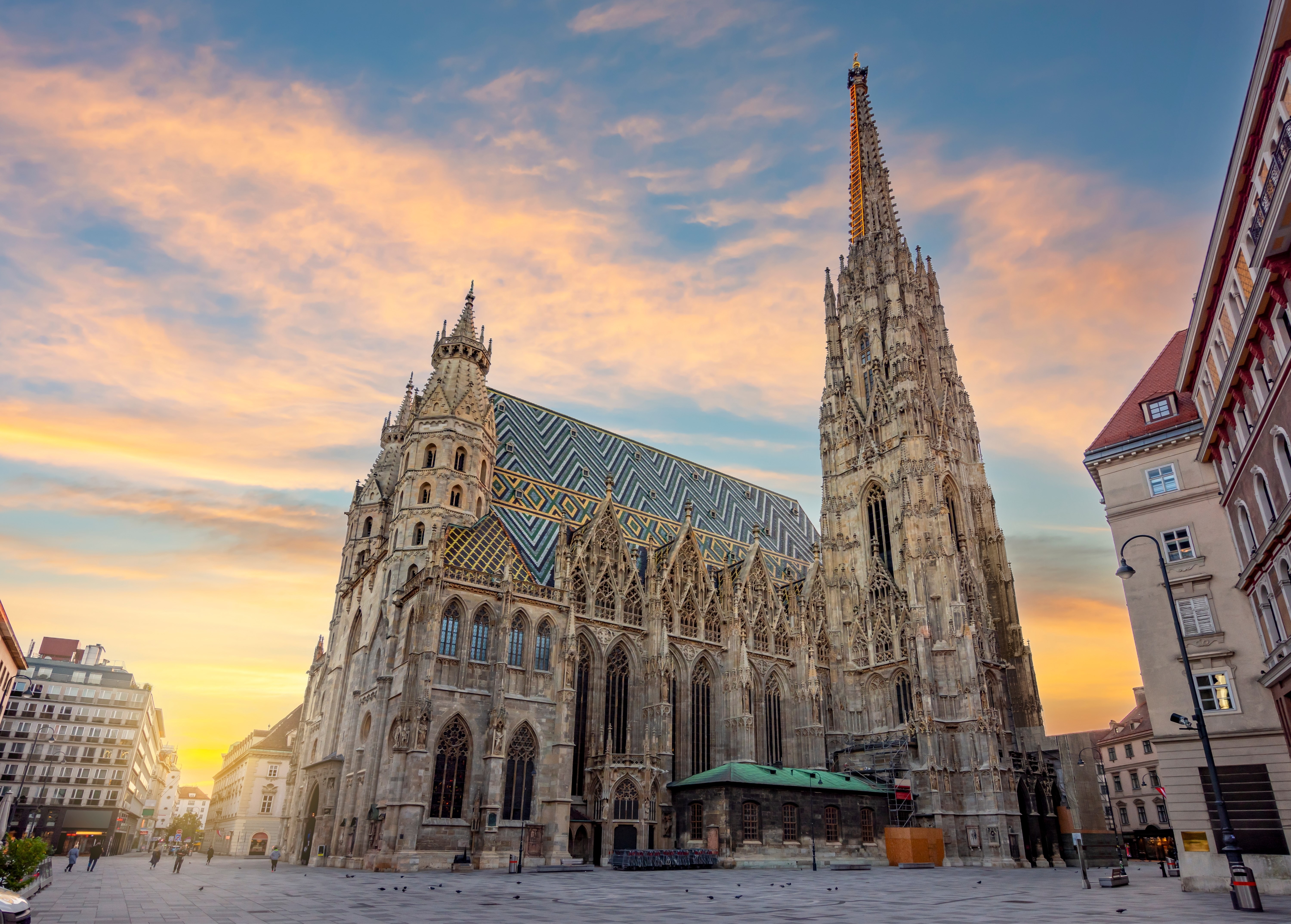 St. Stephen's cathedral on Stephansplatz square at sunrise, Vienna
