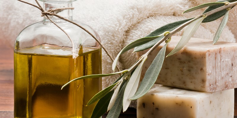 Olive oil soap and bath towel