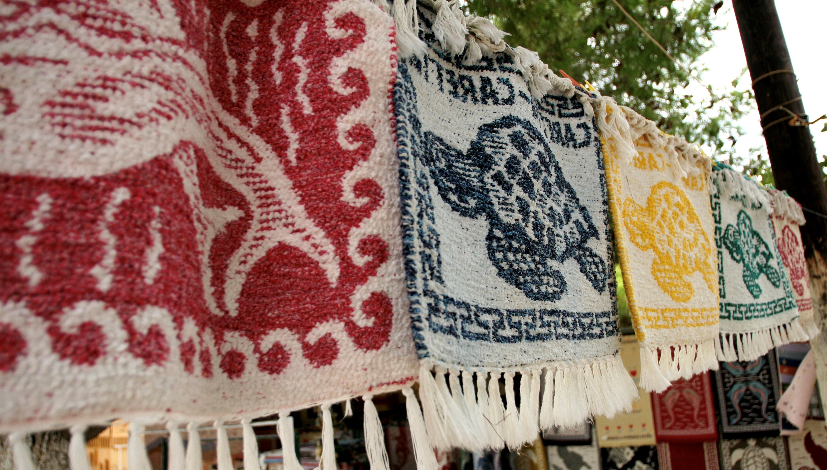 Zante traditional greek fabrics with the image of a turtle - symbol of Zakynthos island
