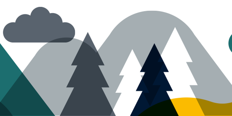 Illustration träd, moln och berg Illustration träd, moln och berg